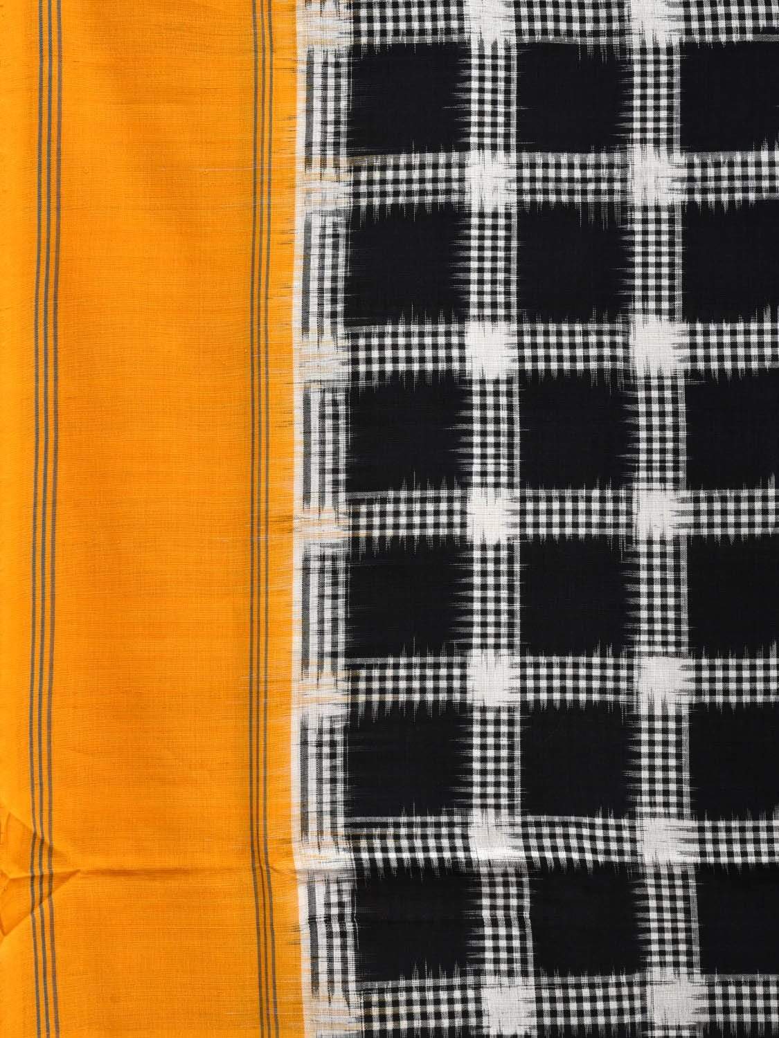 Yellow and Black Pochampally Ikat Cotton Handloom Saree with Checks Design i0595