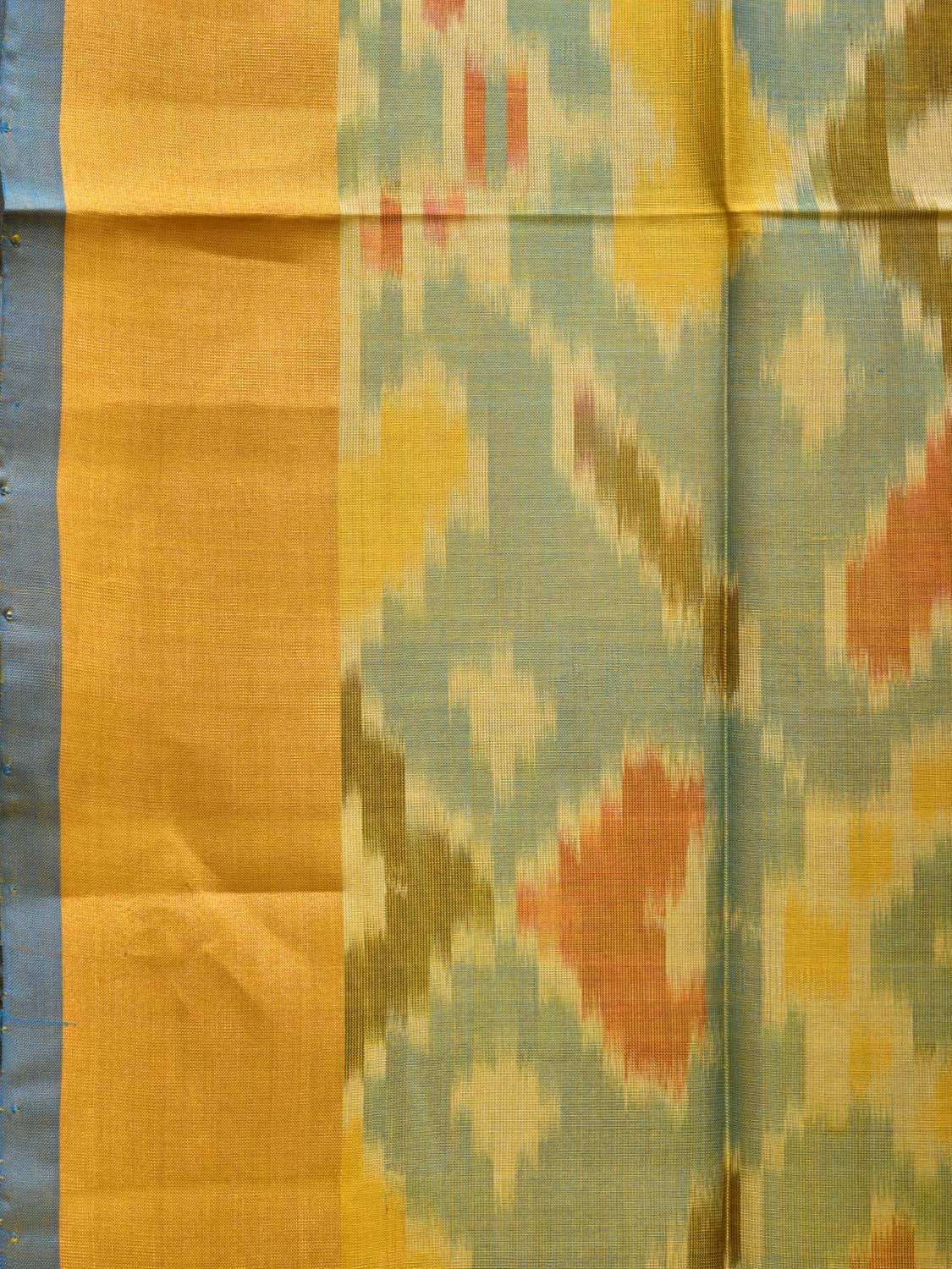 Yellow and Blue Uppada Silk Handloom Saree with Buta and Ikat Border Design u2098