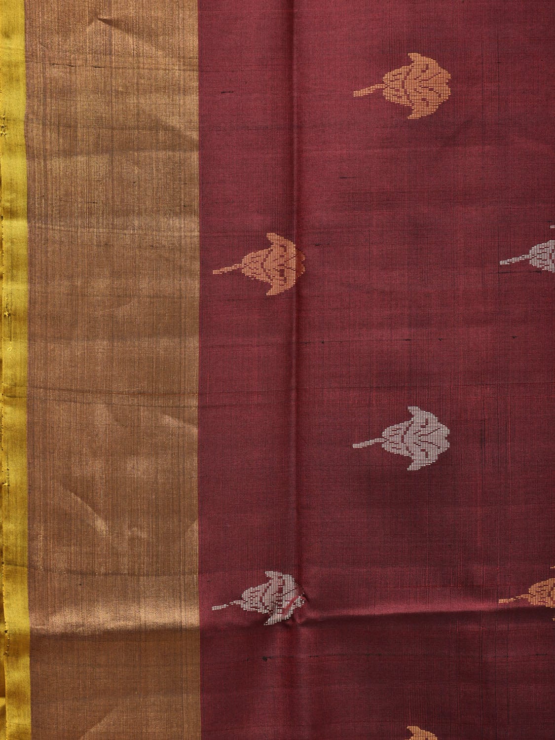 Yellow and Brown Uppada Silk Handloom Saree with Body Buta Design u2026
