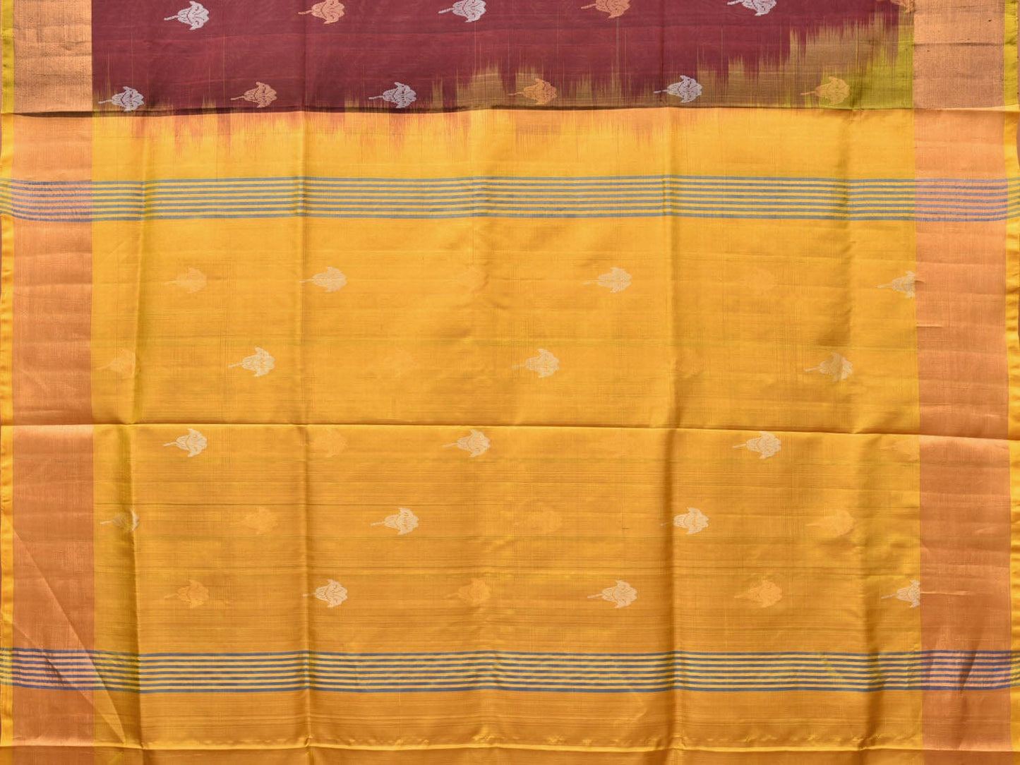 Yellow and Brown Uppada Silk Handloom Saree with Body Buta Design u2026