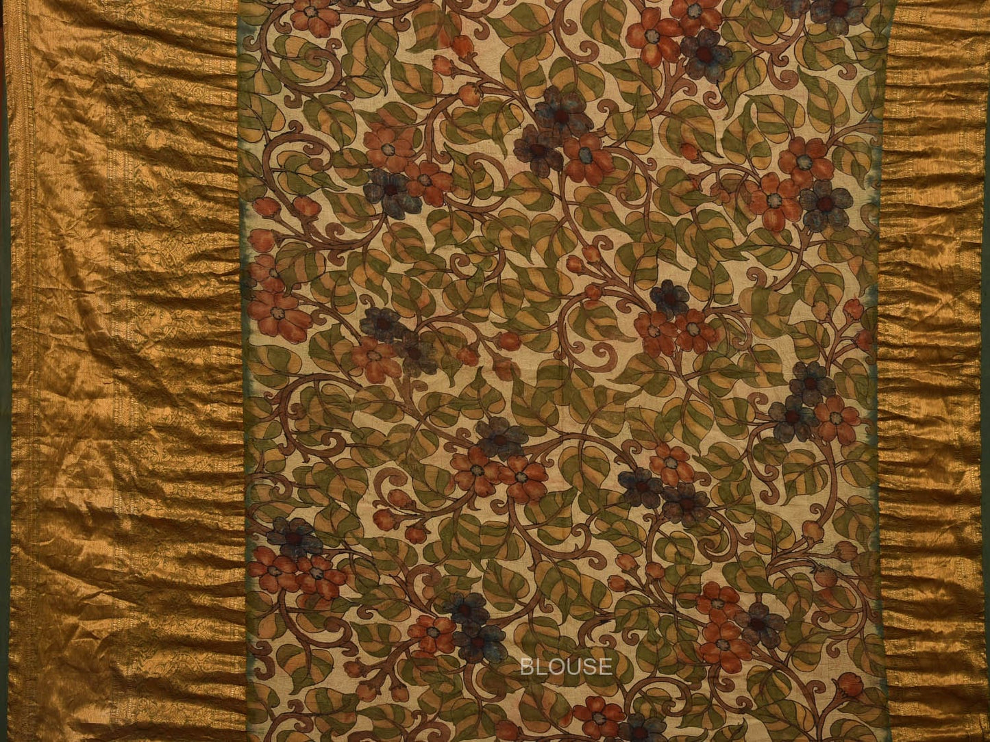 Yellow and Cream Bandhani Kanchipuram Silk Handloom Saree with Kalamkari Pallu and Blouse Design bn0447