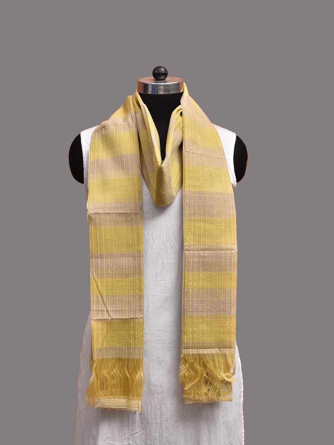 Yellow and Cream Kota Cotton Dupatta with Strips Design ds3730