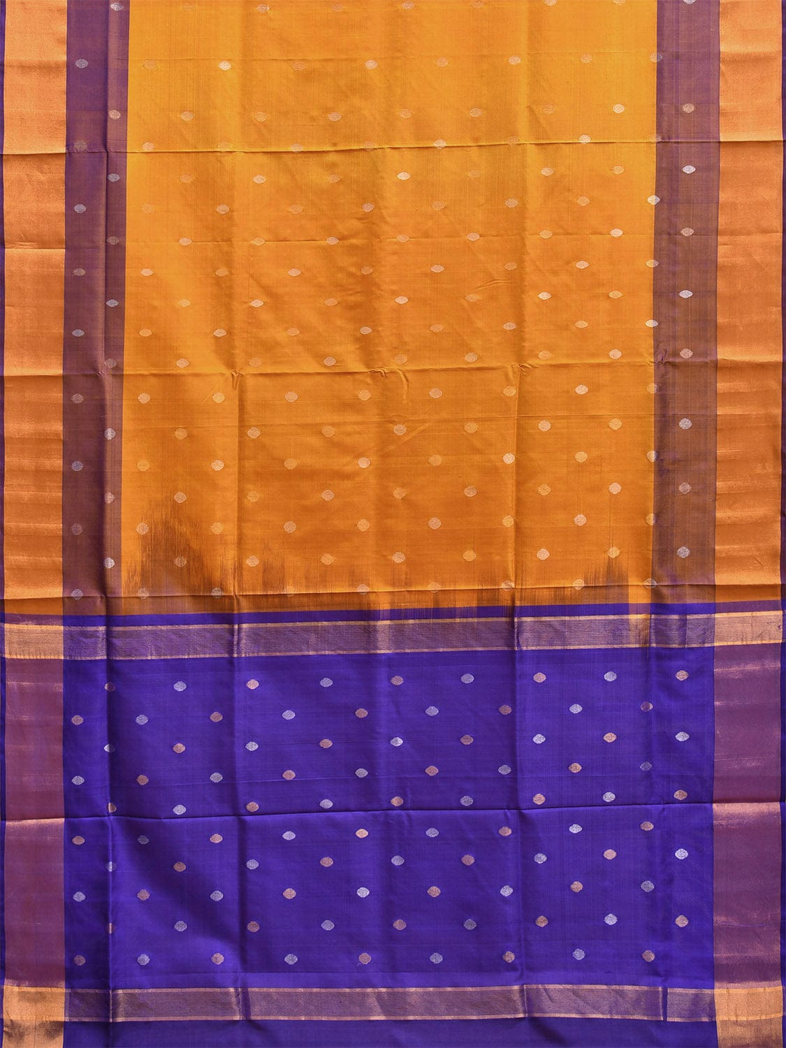 Yellow and Dark Blue Uppada Silk Handloom Saree with Body Buta Design u2312