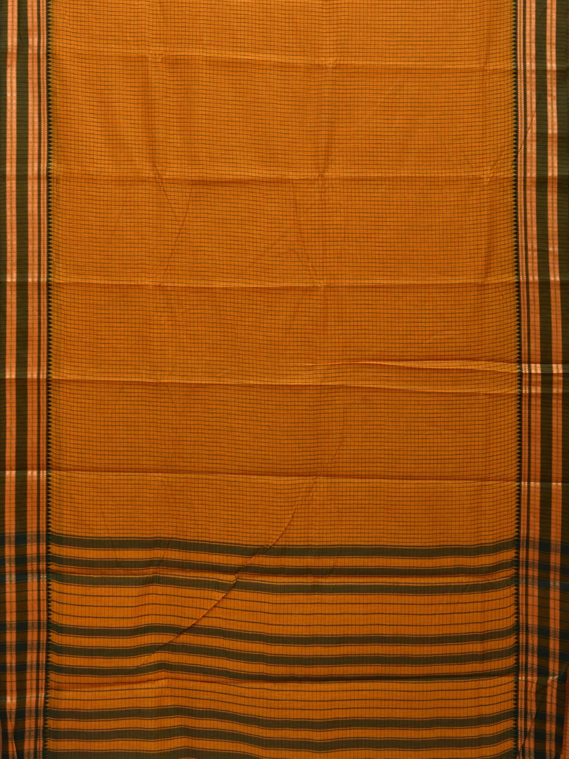 Yellow and Green Bamboo Cotton Saree with Checks Design bc0076