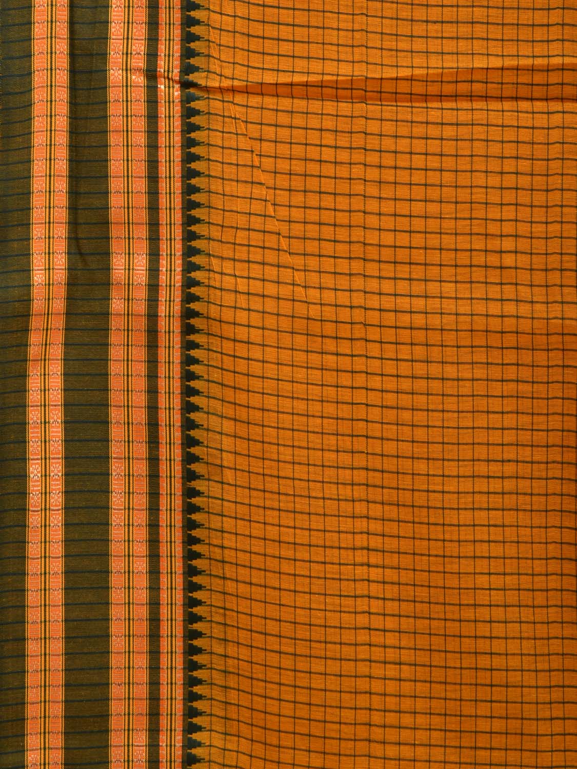 Yellow and Green Bamboo Cotton Saree with Checks Design bc0076