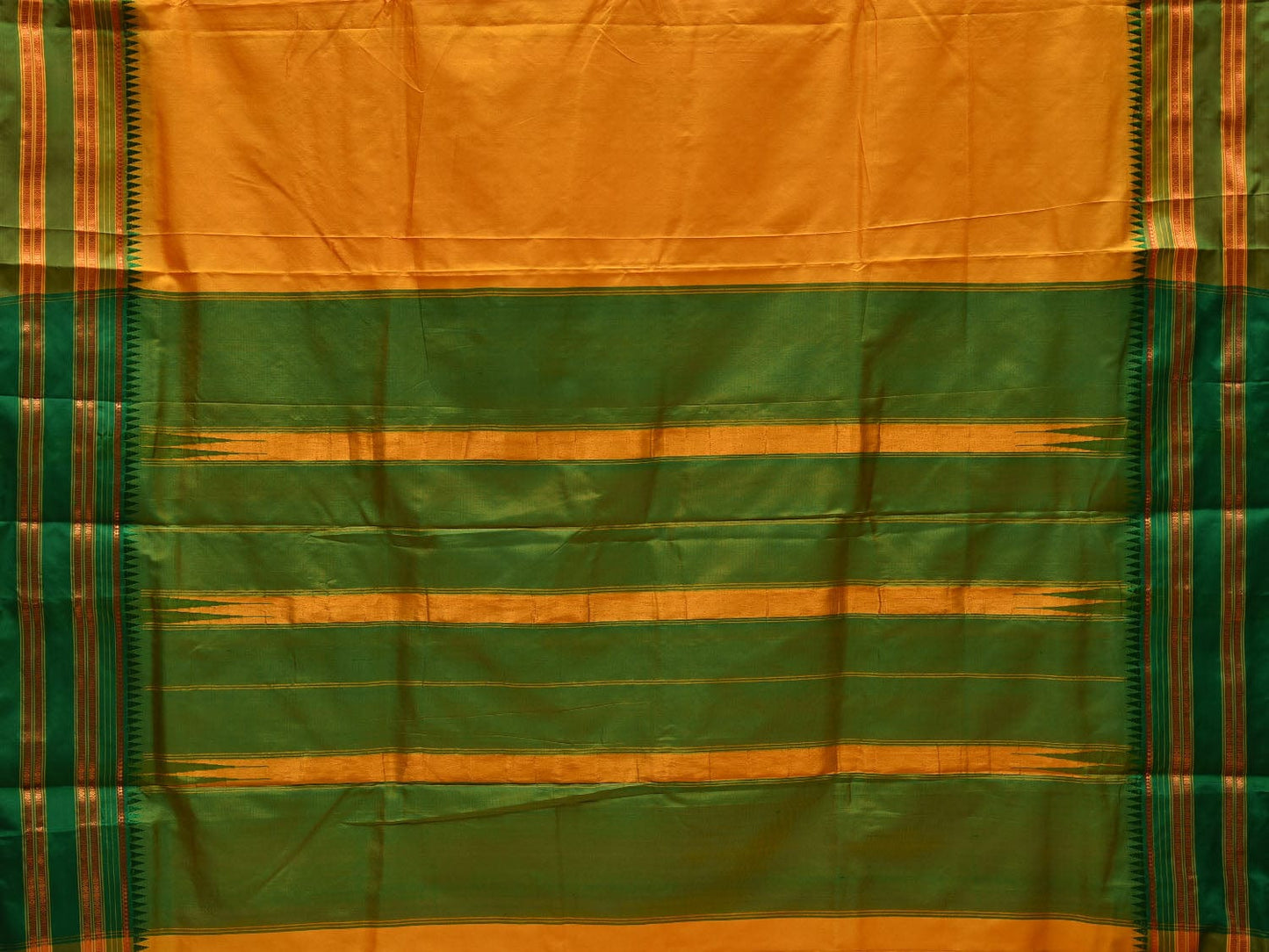 Yellow and Green Narayanpet Silk Handloom Plain Saree with Traditional Border Design No Blouse np0554