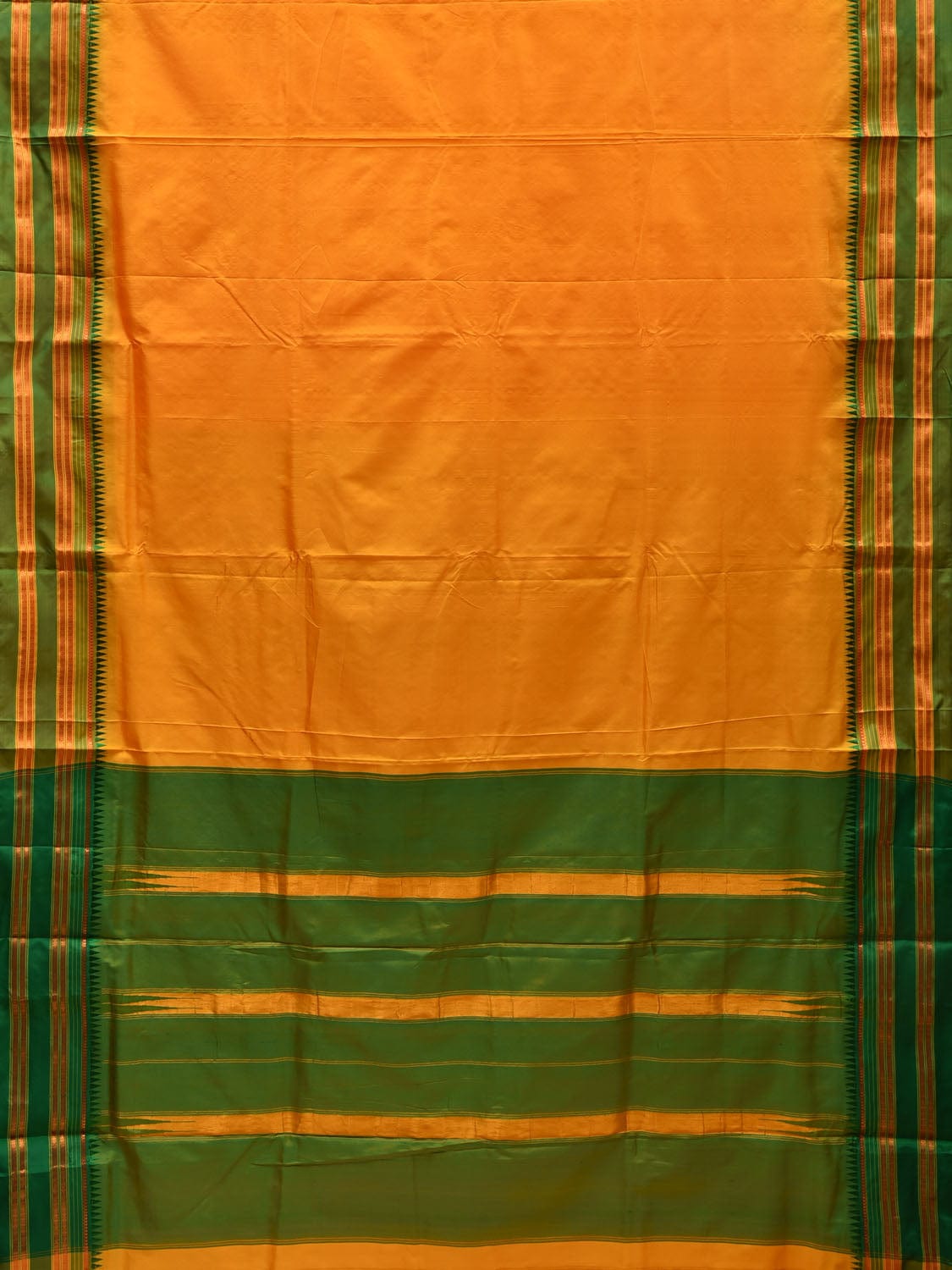 Yellow and Green Narayanpet Silk Handloom Plain Saree with Traditional Border Design No Blouse np0554