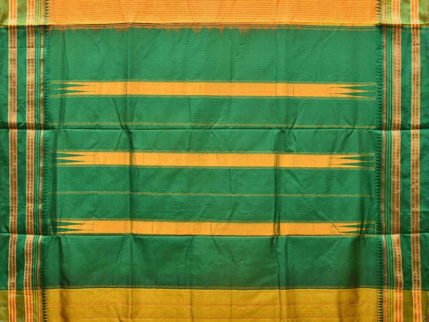 Yellow and Green Narayanpet Silk Handloom Saree with Checks Design No Blouse np0764
