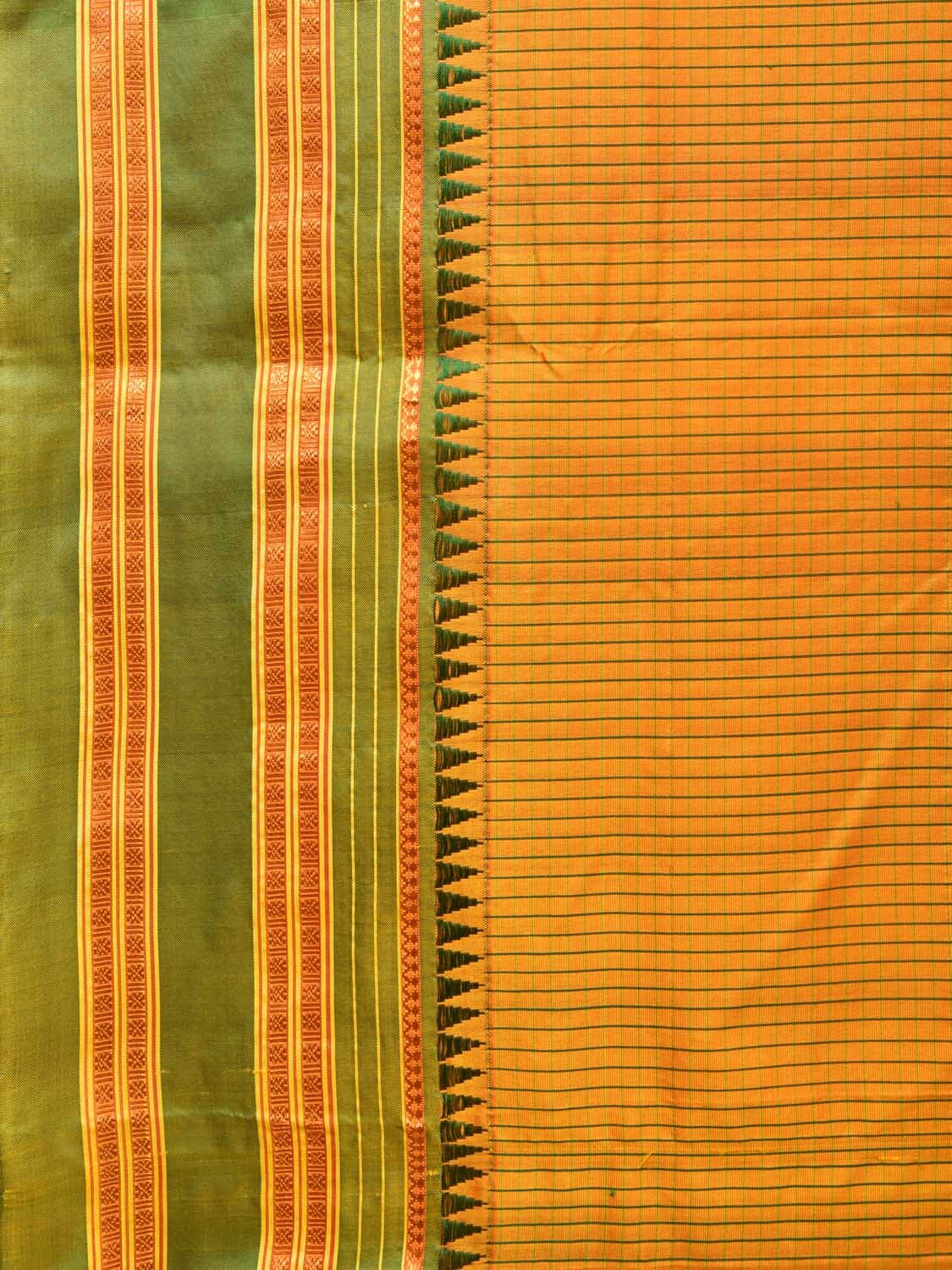 Yellow and Green Narayanpet Silk Handloom Saree with Checks Design No Blouse np0764