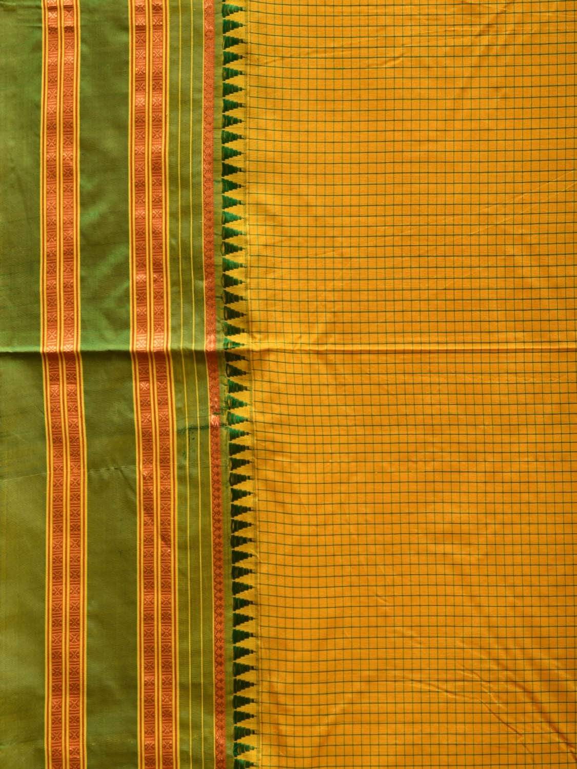 Yellow and Green Narayanpet Silk Saree with Checks Design No Blouse np0495