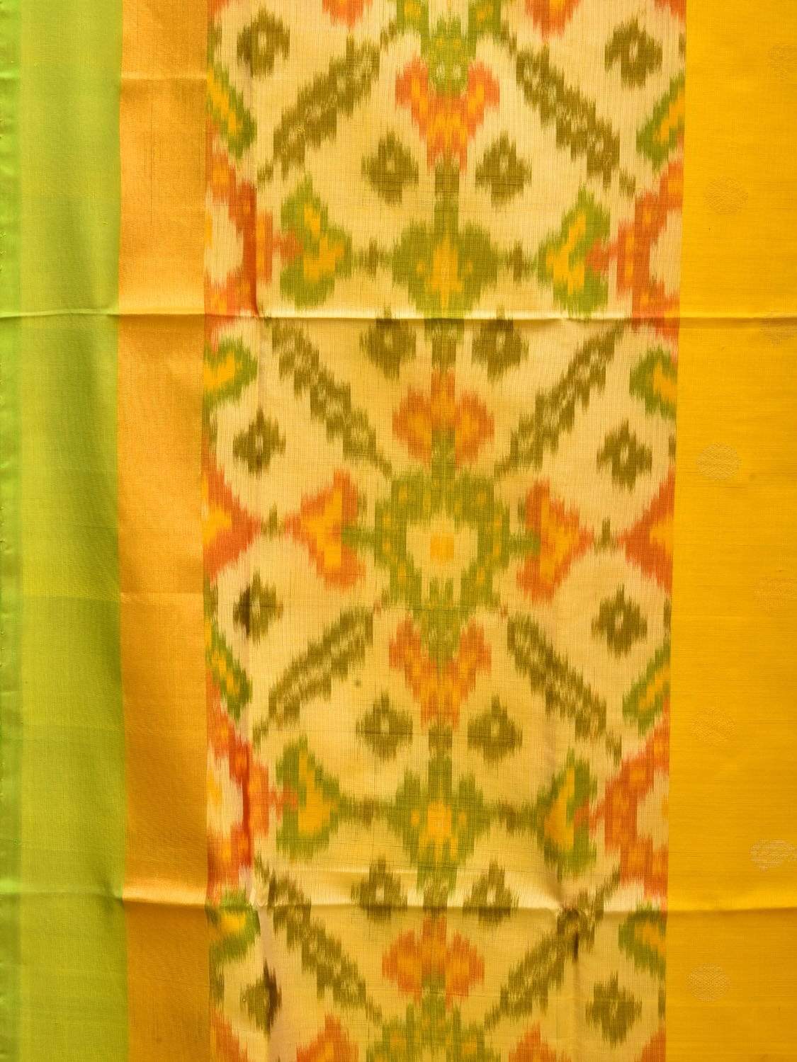 Yellow and Green Uppada Silk Handloom Saree with Ikat Border Design u1762