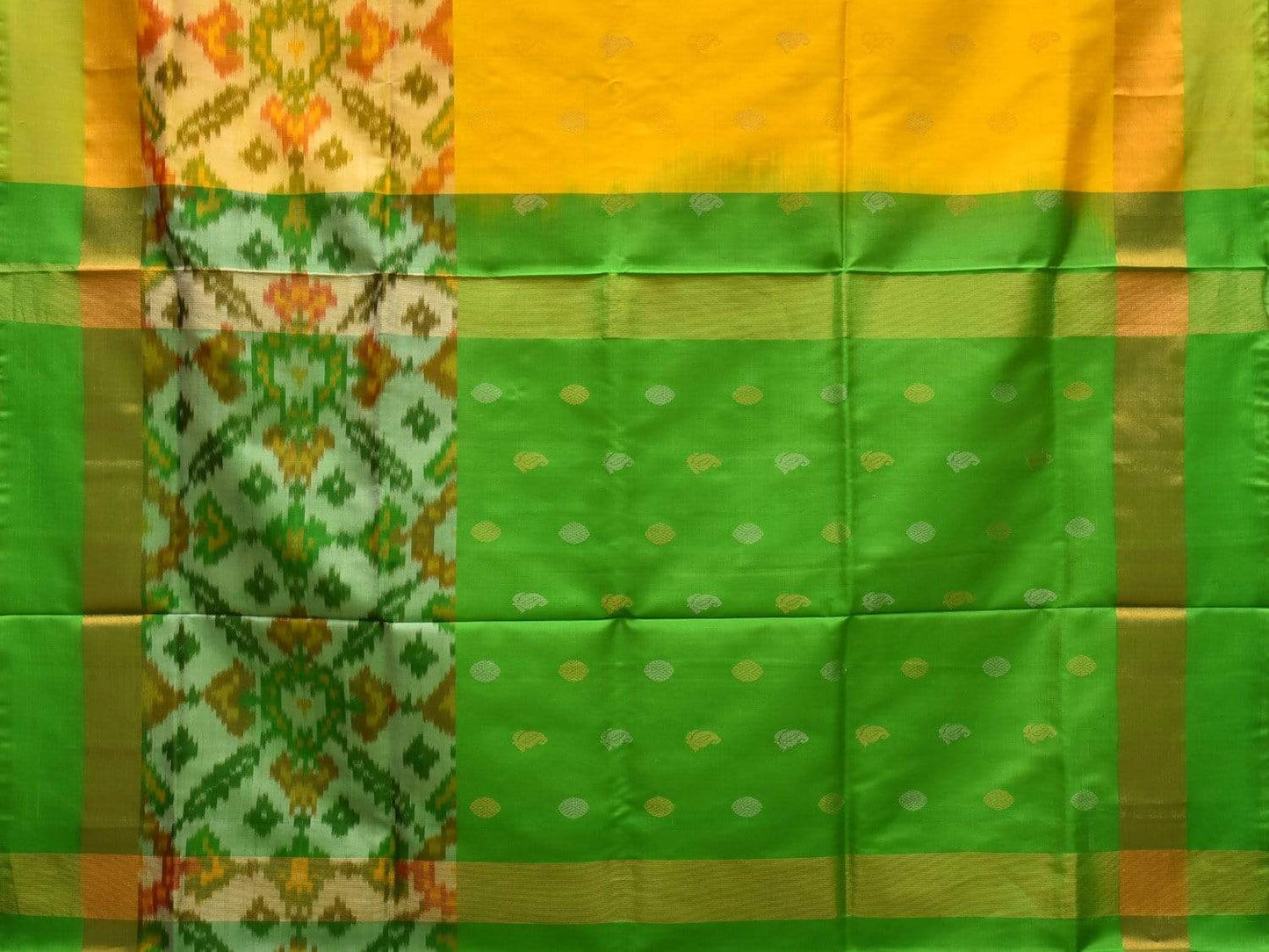 Yellow and Green Uppada Silk Handloom Saree with Ikat Border Design u1762