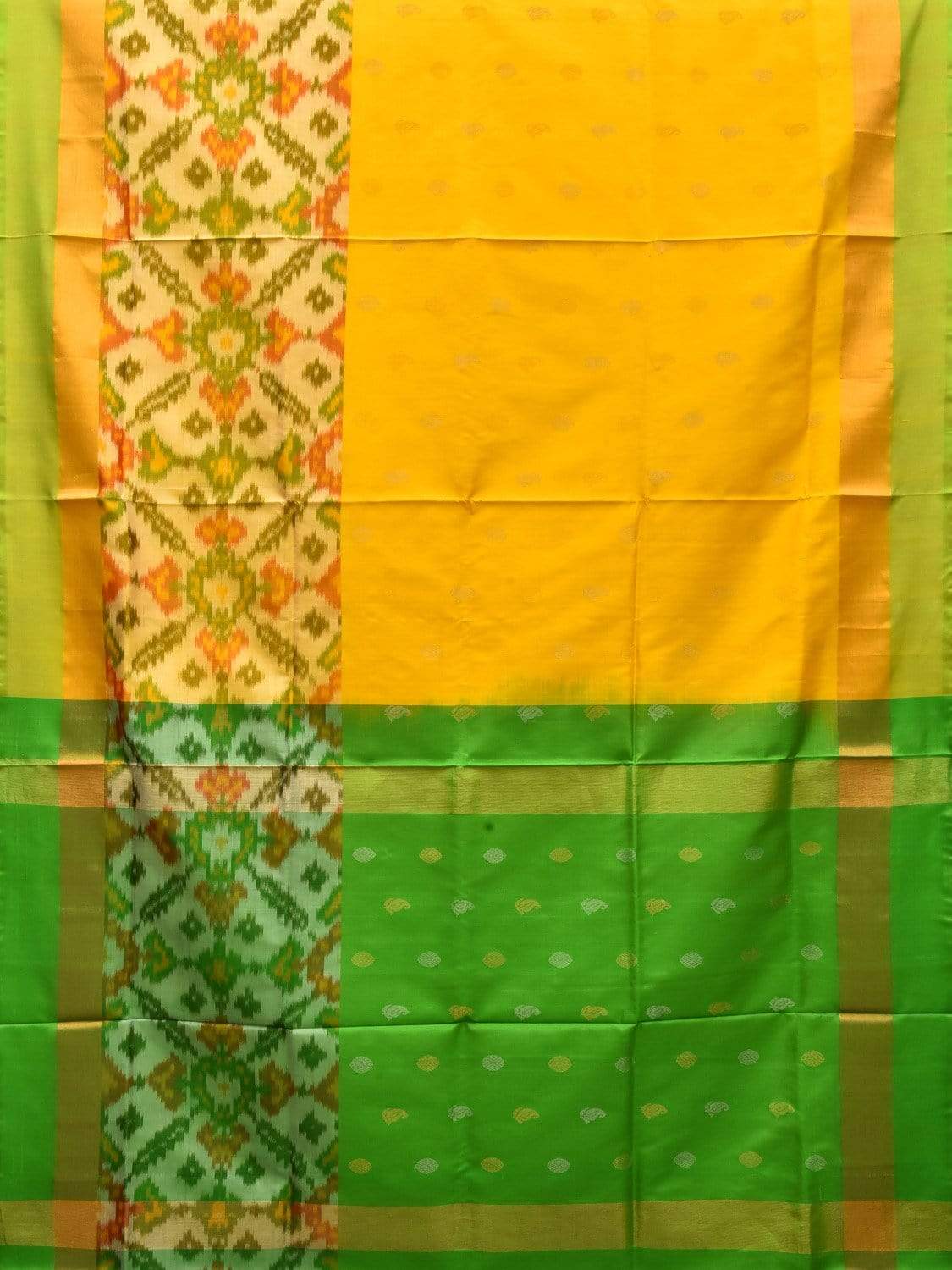 Yellow and Green Uppada Silk Handloom Saree with Ikat Border Design u1762