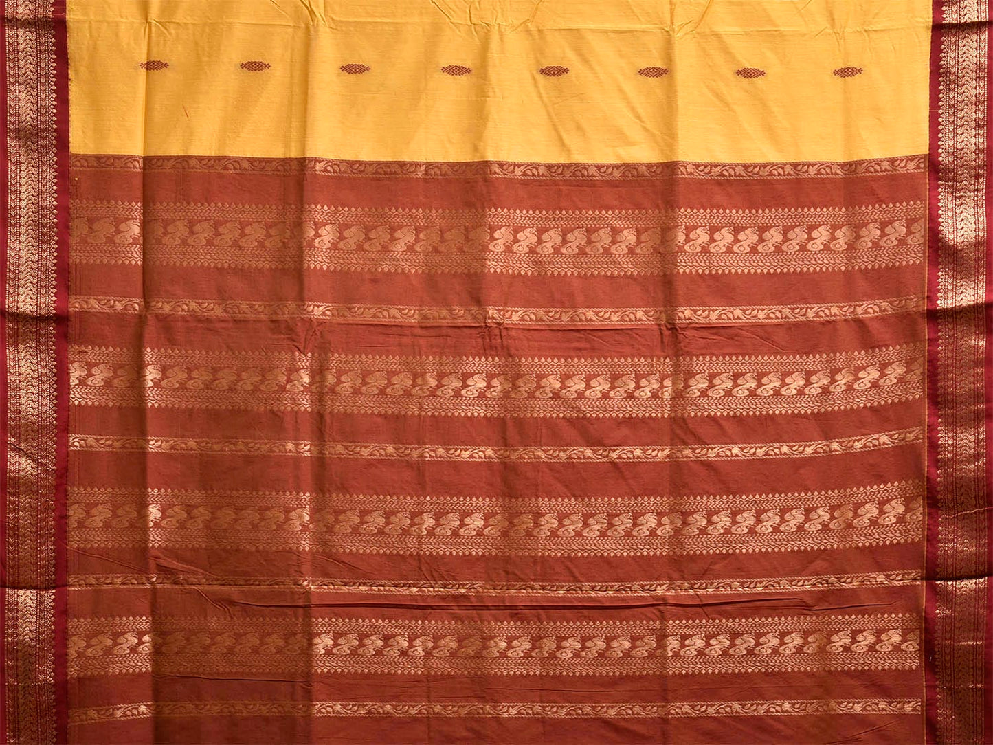 Yellow and Light Brown Gadwal Cotton Viscose Saree with Border and Pallu Design g0476