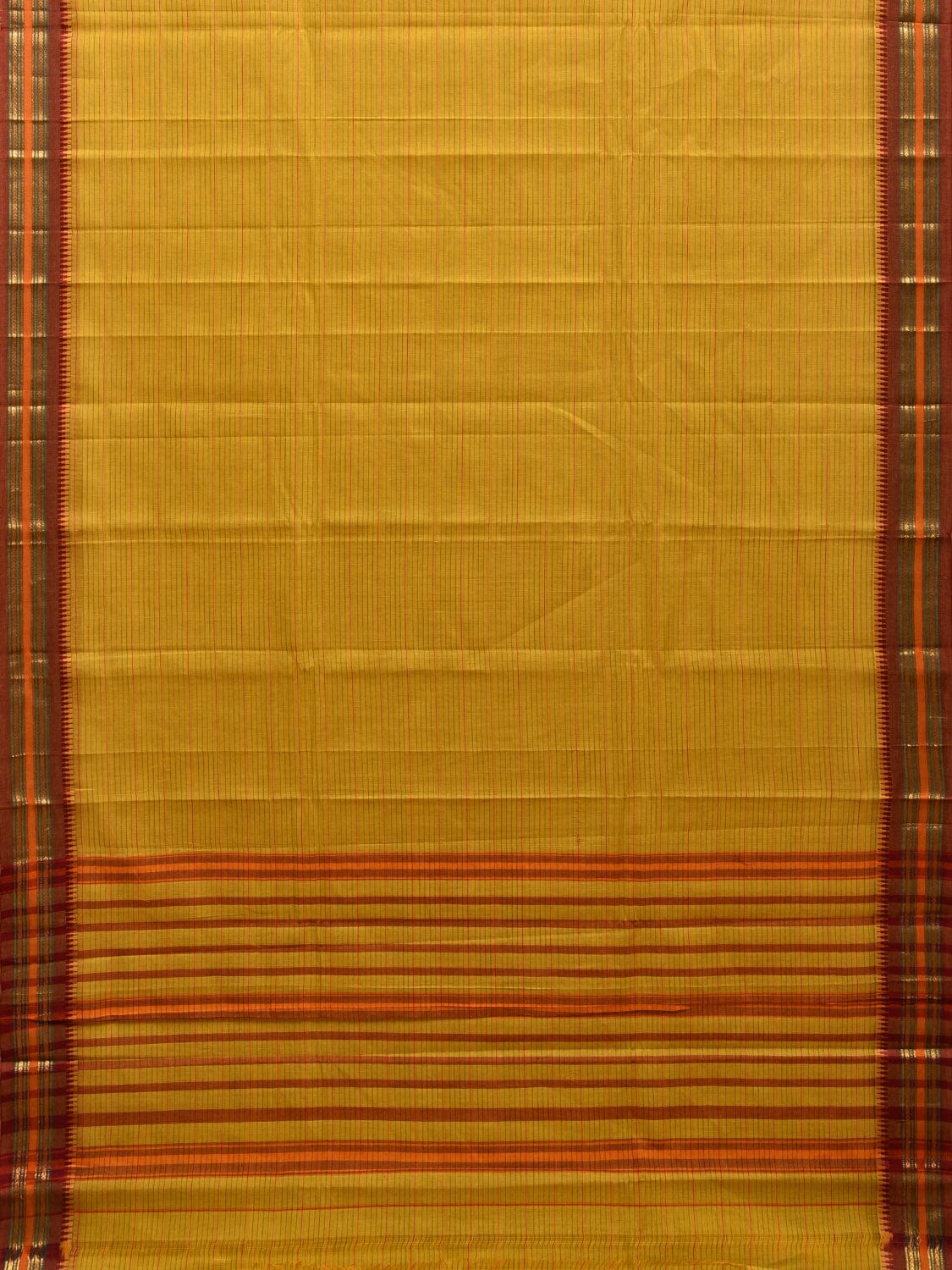 Yellow and Maroon Narayanpet Cotton Handloom Saree with Strips Design No Blouse np1010