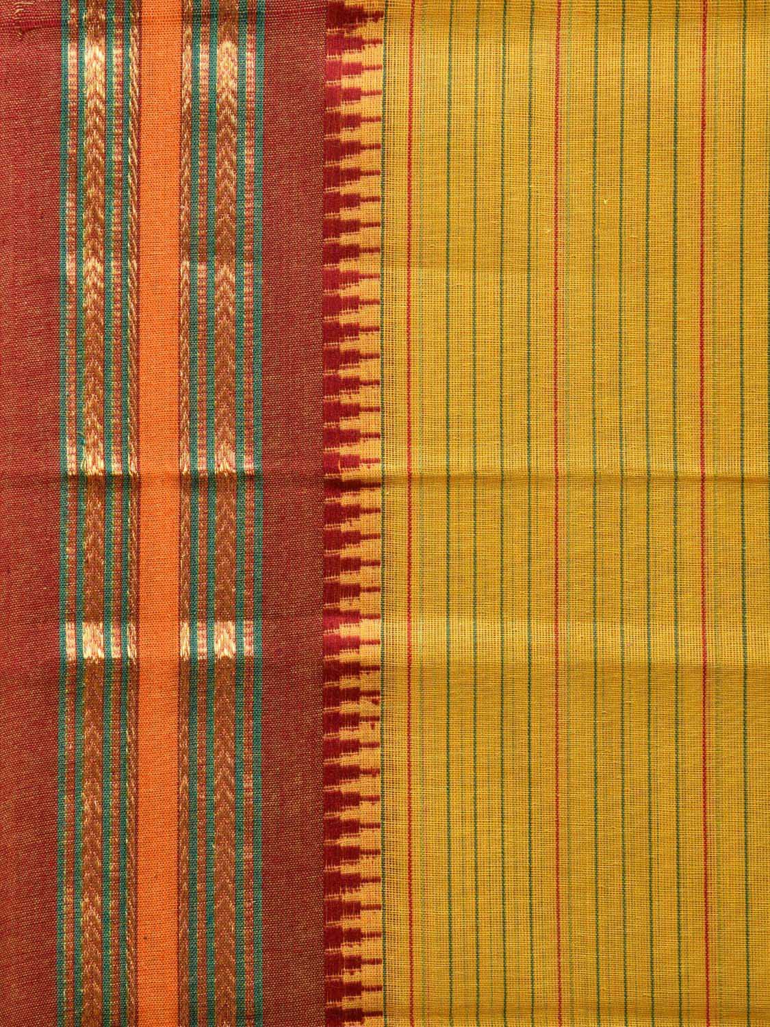 Yellow and Maroon Narayanpet Cotton Handloom Saree with Strips Design No Blouse np1010
