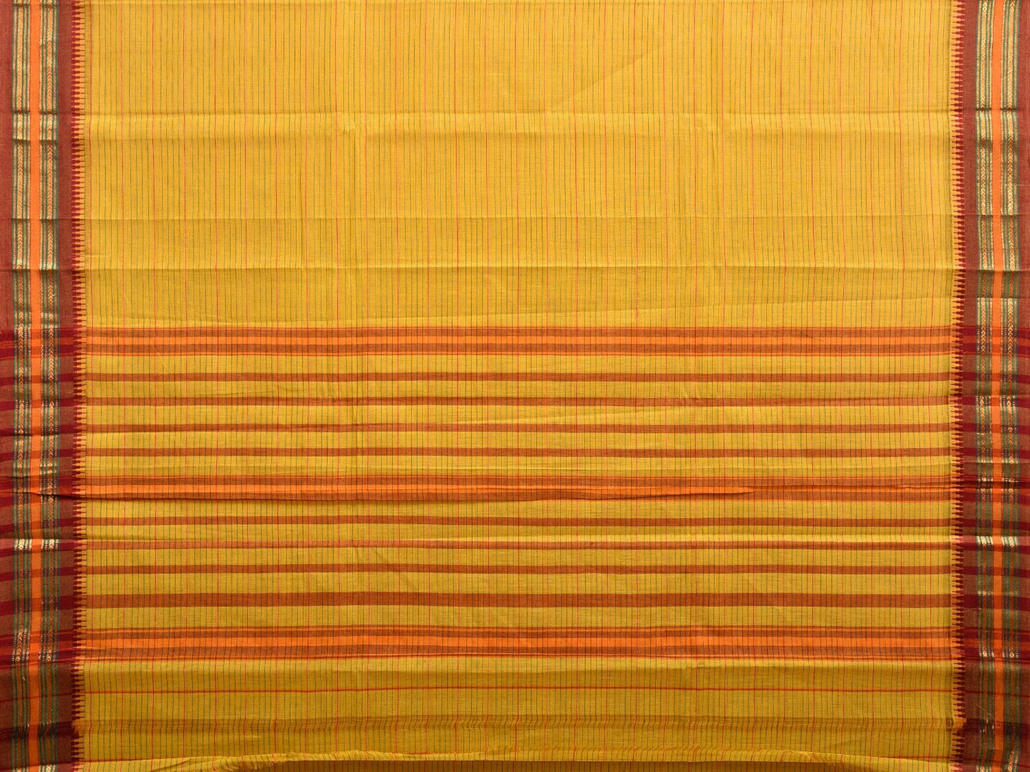 Yellow and Maroon Narayanpet Cotton Handloom Saree with Strips Design No Blouse np1010