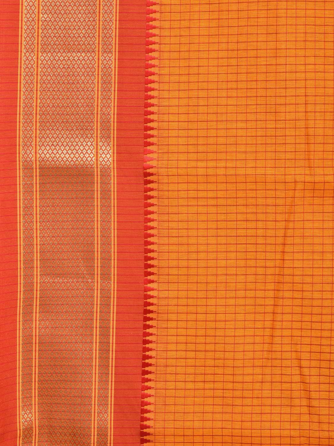 Yellow and Orange Bamboo Cotton Saree with Checks Design No Blouse bc0152