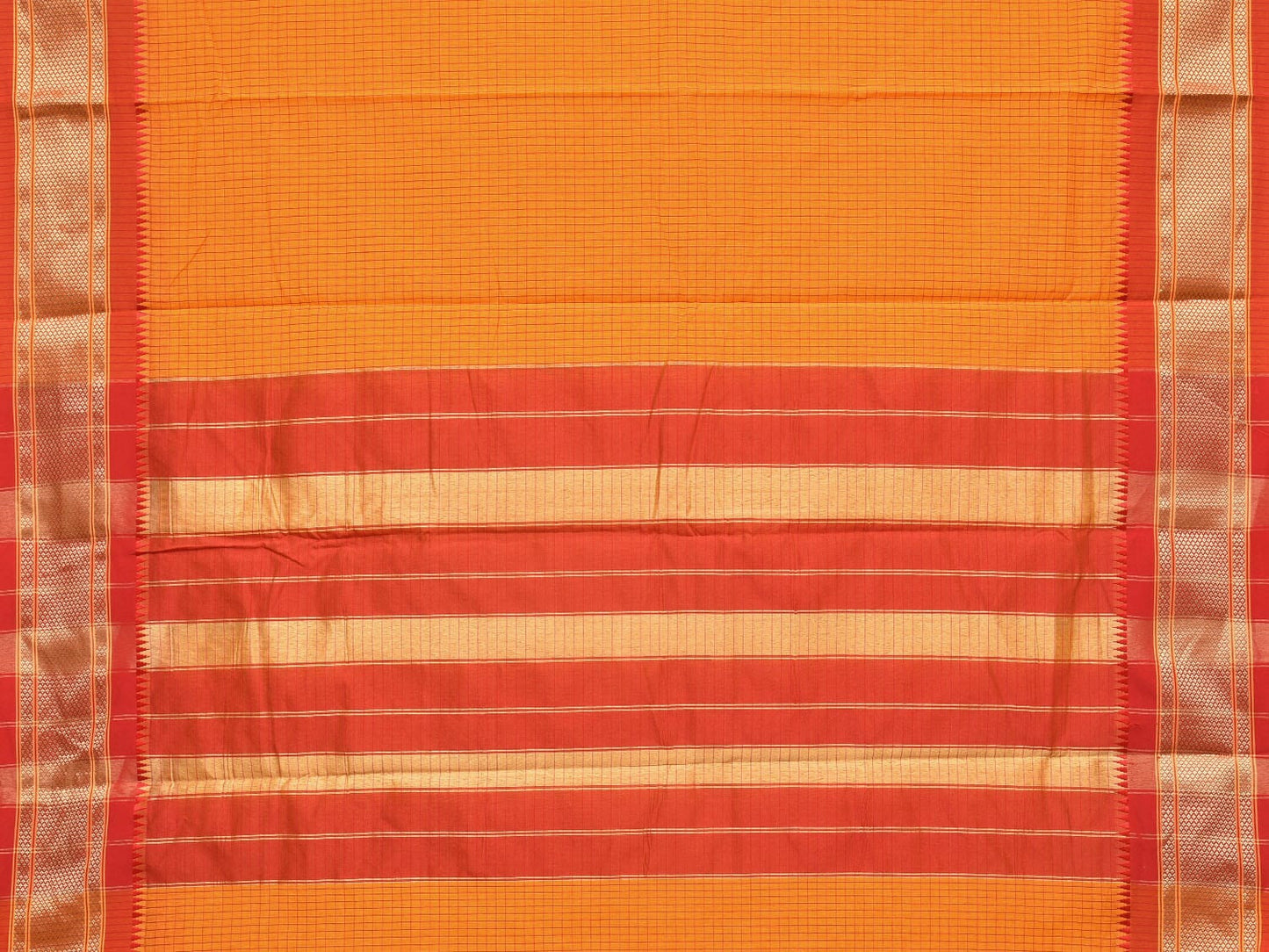 Yellow and Orange Bamboo Cotton Saree with Checks Design No Blouse bc0152