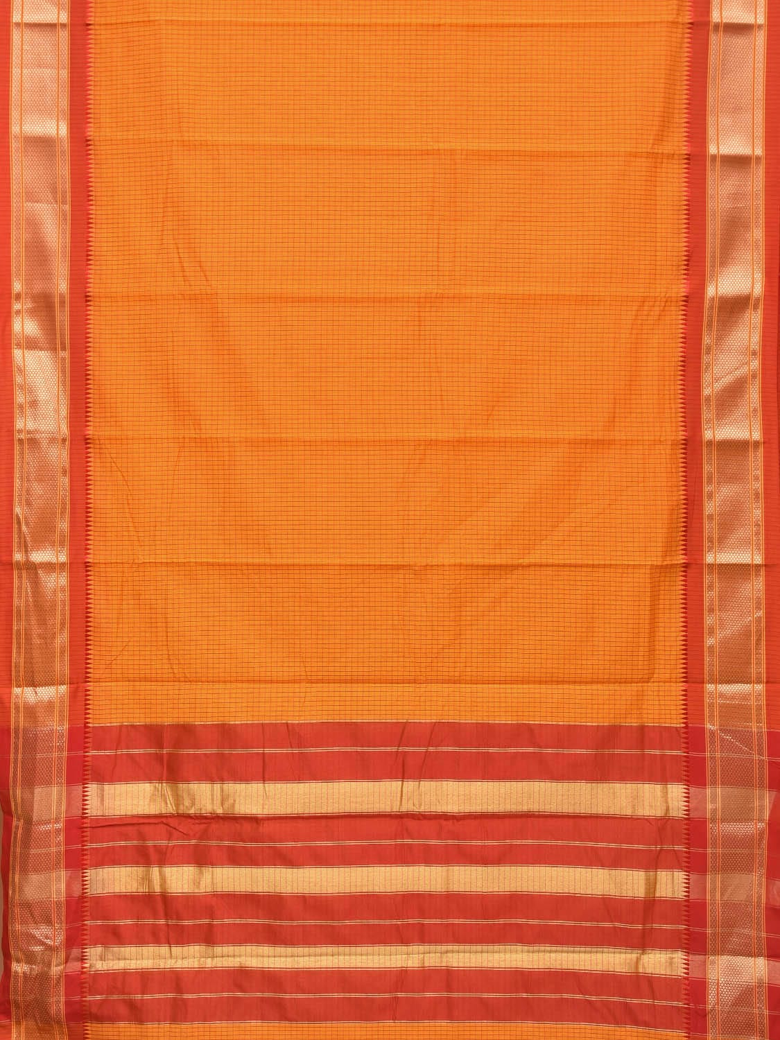 Yellow and Orange Bamboo Cotton Saree with Checks Design No Blouse bc0152