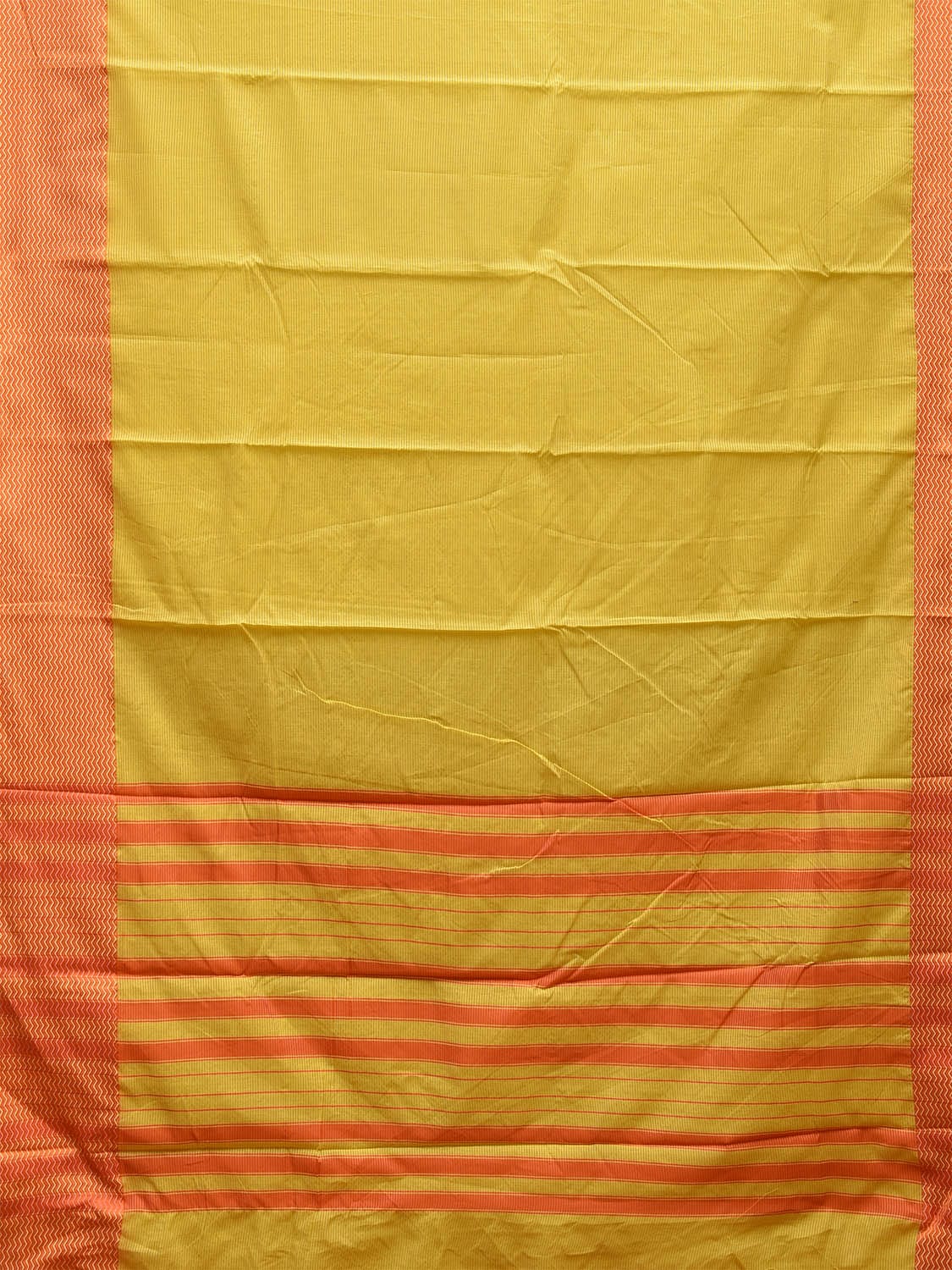 Yellow and Orange Bamboo Cotton Saree with Strips and Zig-Zag Border Design No Blouse bc0564