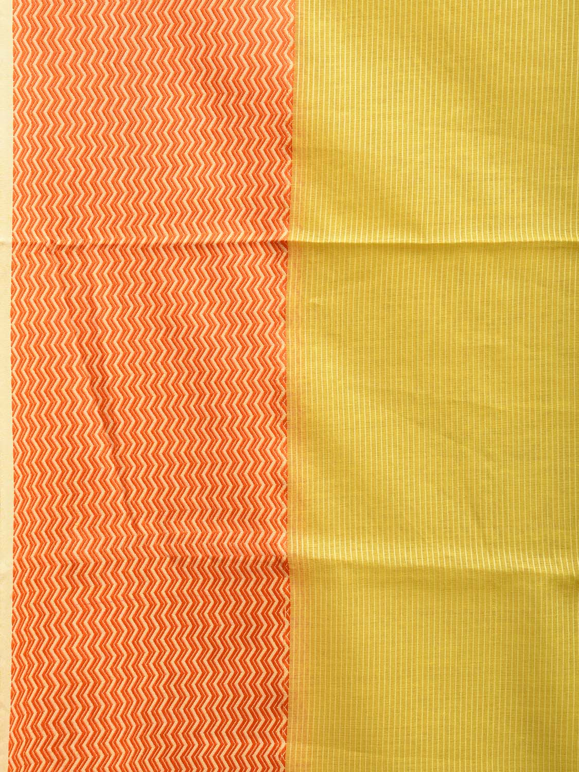 Yellow and Orange Bamboo Cotton Saree with Strips and Zig-Zag Border Design No Blouse bc0564