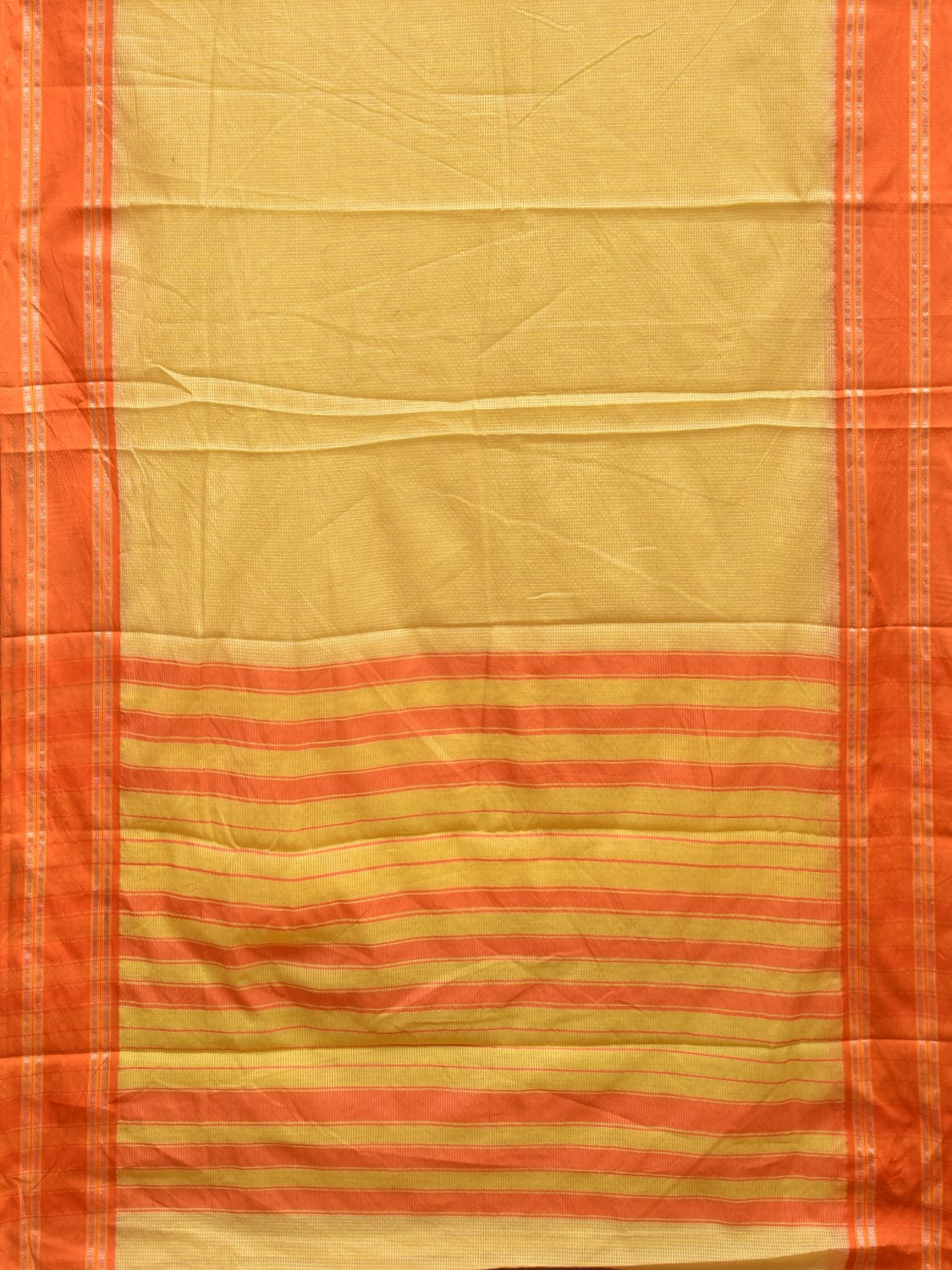 Yellow and Orange Bamboo Cotton Saree with Strips Design No Blouse bc0338