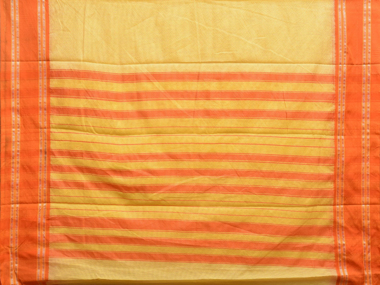 Yellow and Orange Bamboo Cotton Saree with Strips Design No Blouse bc0338