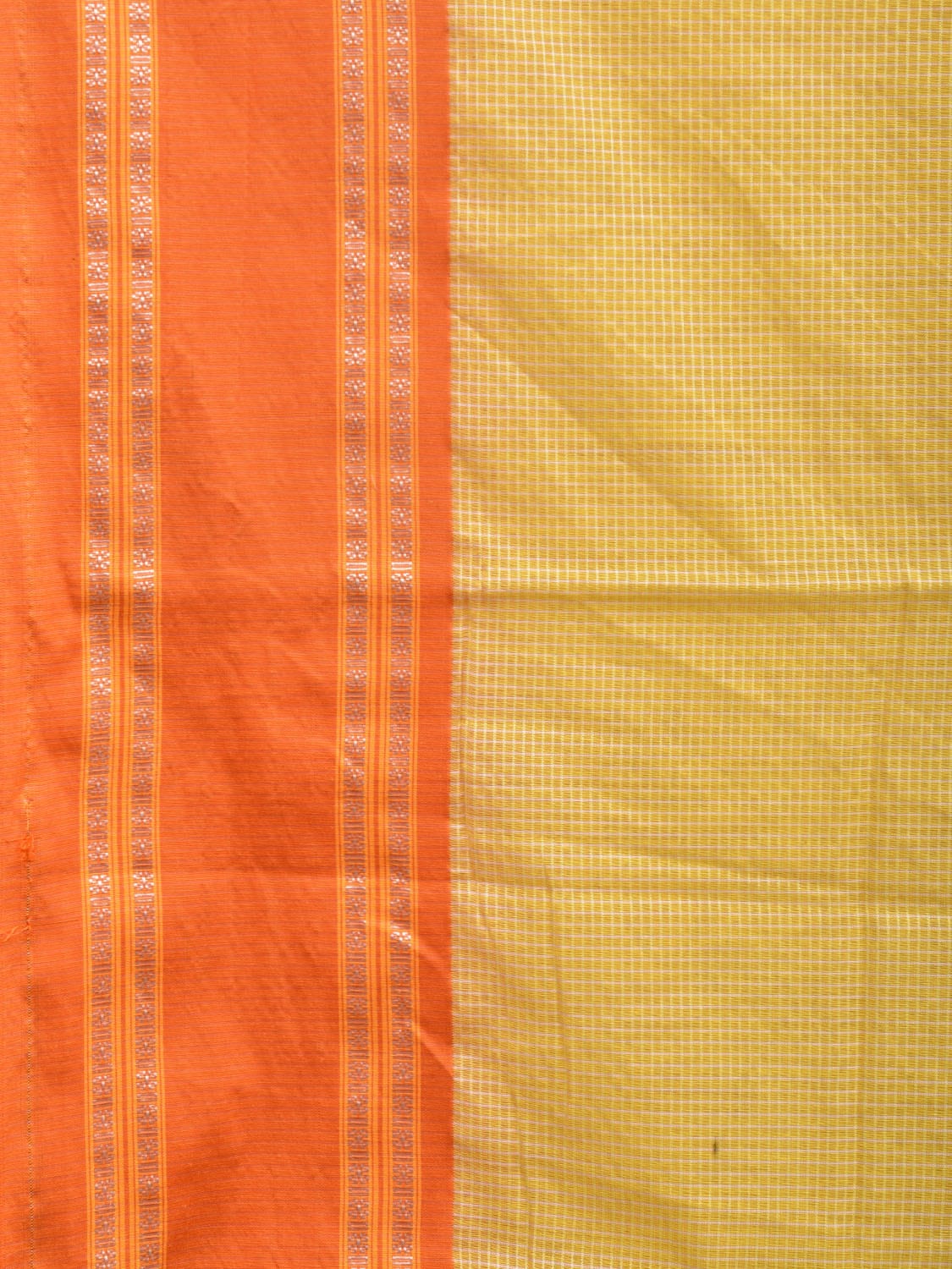 Yellow and Orange Bamboo Cotton Saree with Strips Design No Blouse bc0338