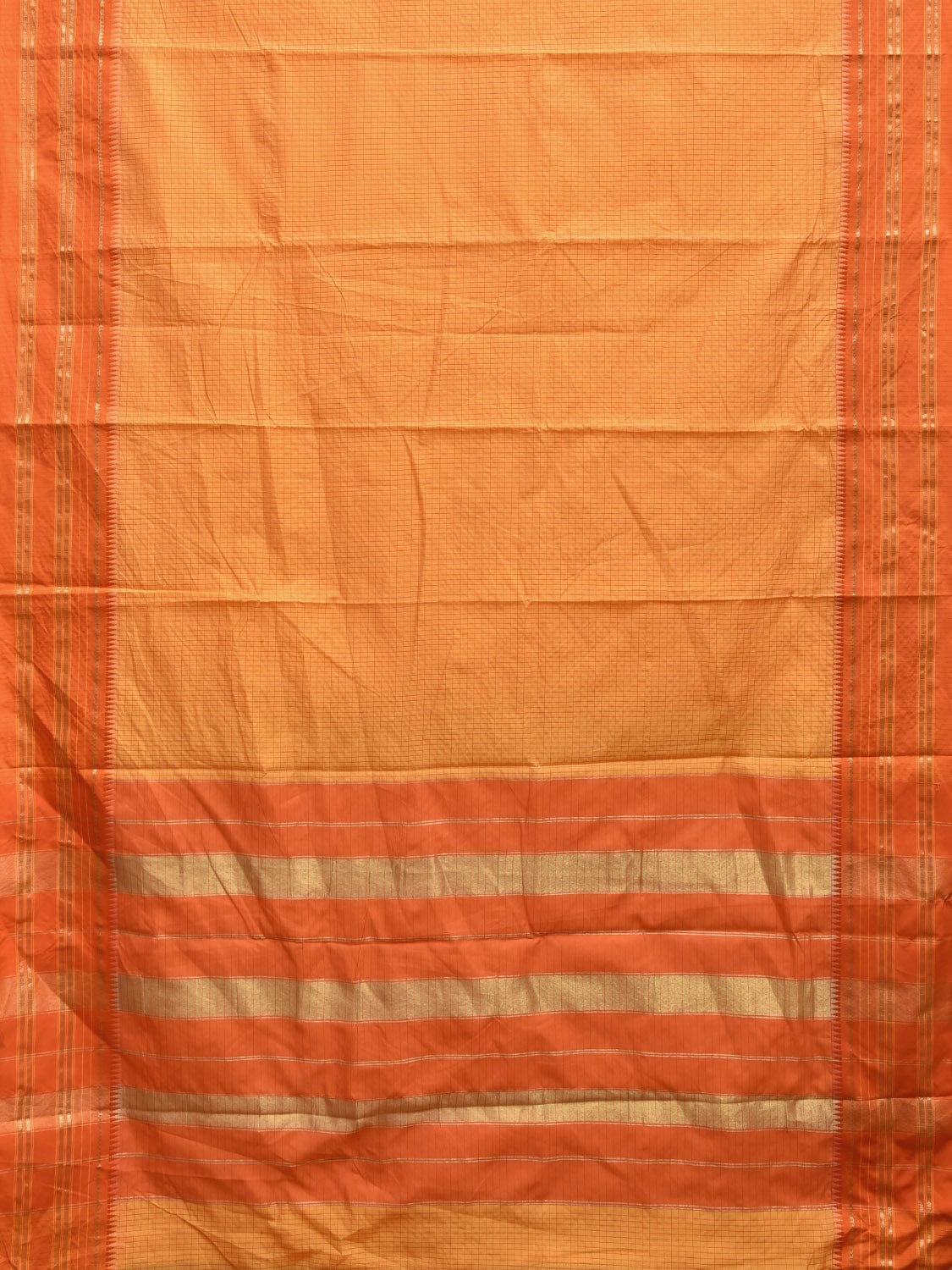 Yellow and Orange Bamboo Cotton Viscose Silk Saree with Checks Design No Blouse bc0369