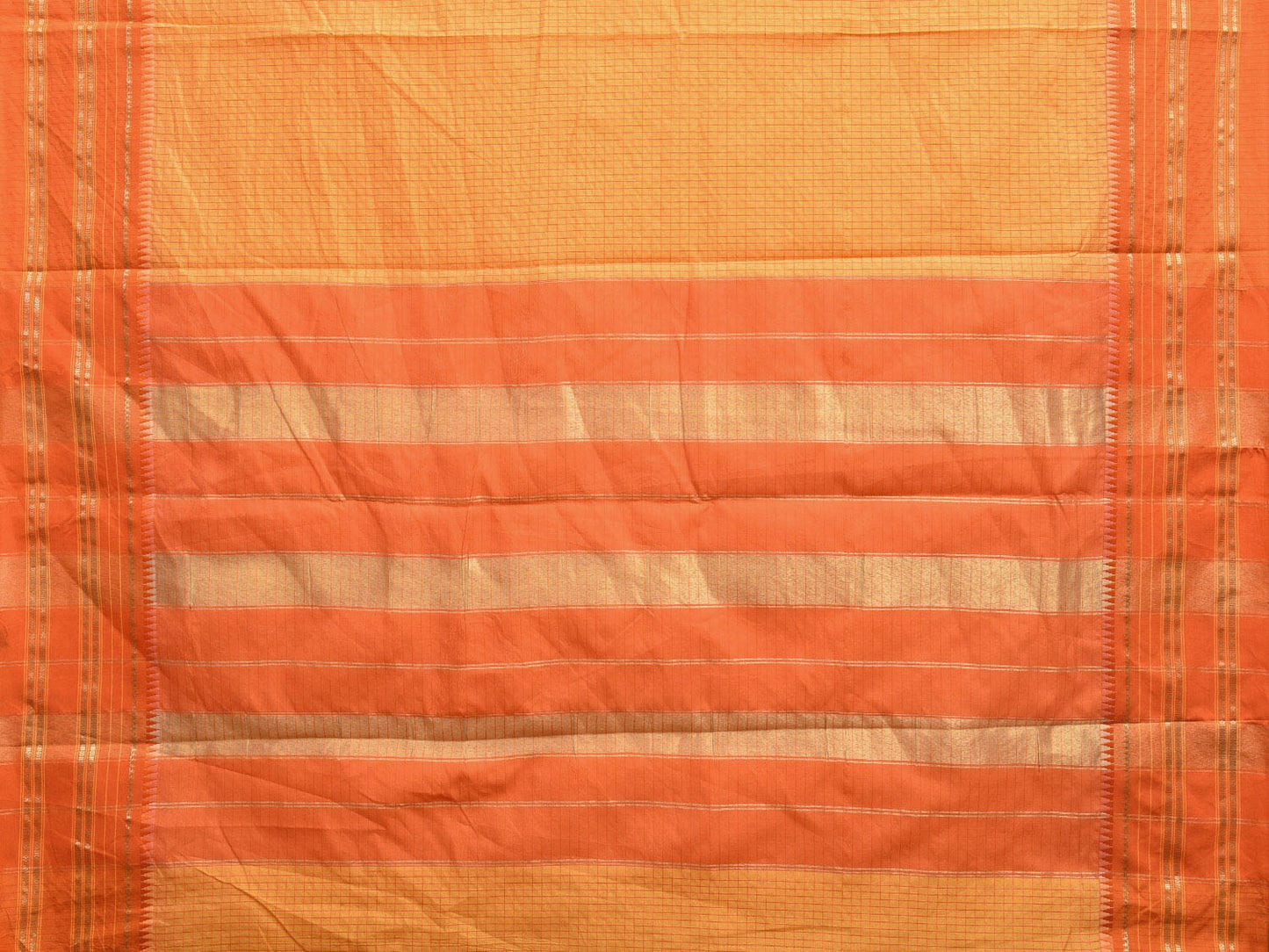 Yellow and Orange Bamboo Cotton Viscose Silk Saree with Checks Design No Blouse bc0369