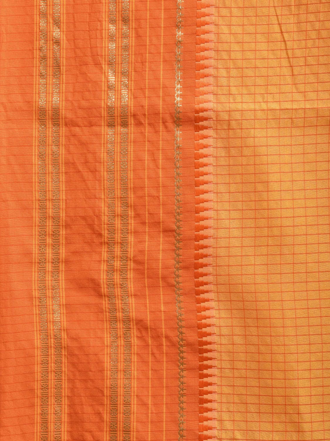 Yellow and Orange Bamboo Cotton Viscose Silk Saree with Checks Design No Blouse bc0369