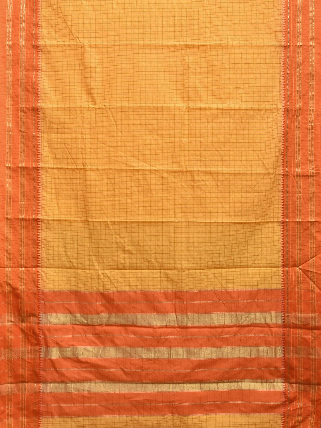 Yellow and Orange Bamboo Cotton Viscose Silk Saree with Checks Design No Blouse bc0375