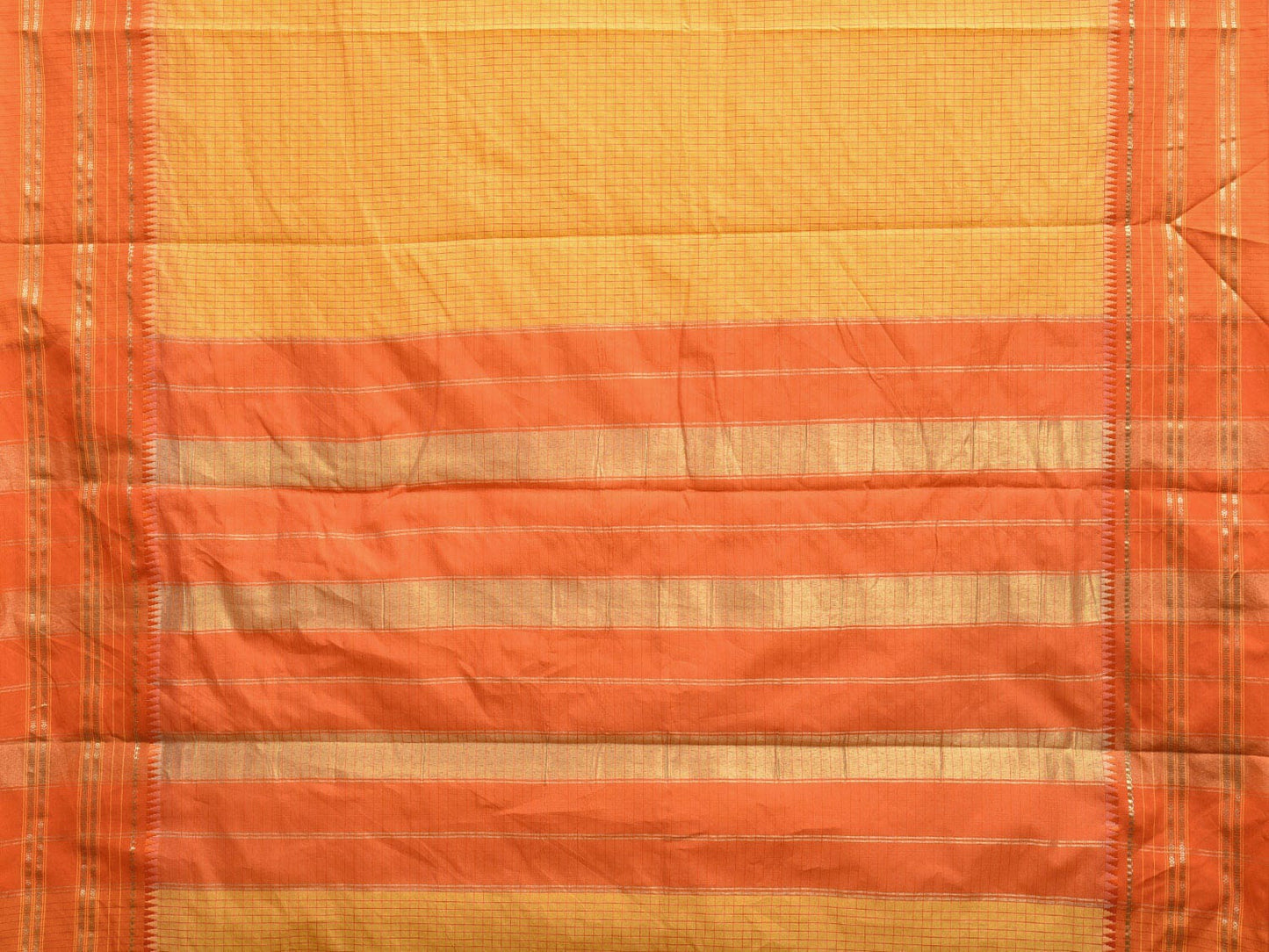 Yellow and Orange Bamboo Cotton Viscose Silk Saree with Checks Design No Blouse bc0375