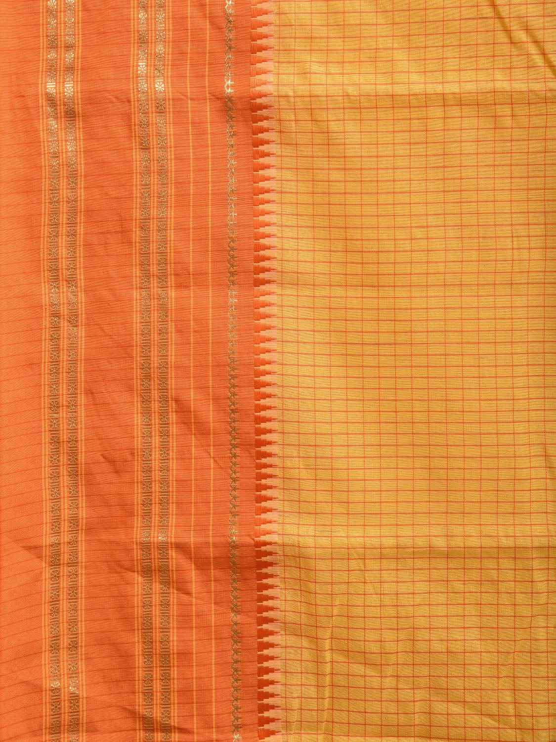 Yellow and Orange Bamboo Cotton Viscose Silk Saree with Checks Design No Blouse bc0375