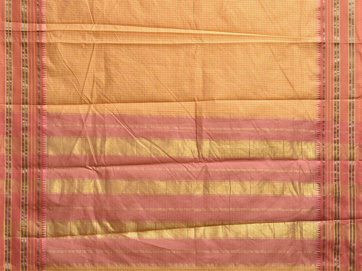 Yellow and Orange Bamboo Cotton Viscose Silk Saree with Checks Design No Blouse bc0837