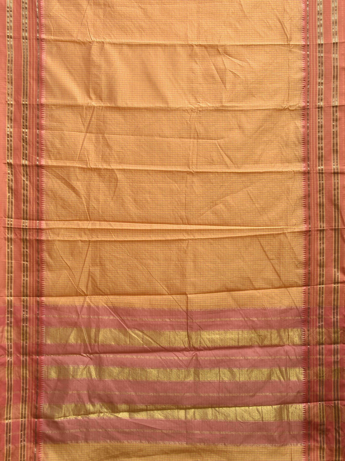 Yellow and Orange Bamboo Cotton Viscose Silk Saree with Checks Design No Blouse bc0837