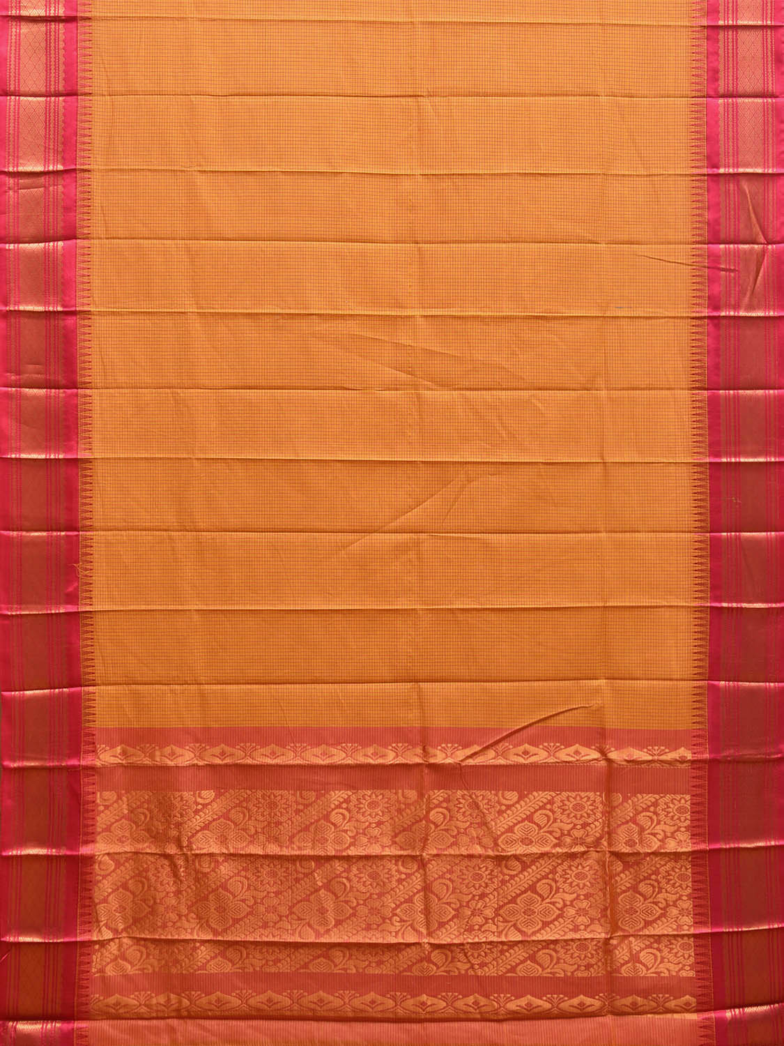Yellow and Pink Gadwal Cotton Saree with Checks and Pallu Design g0435