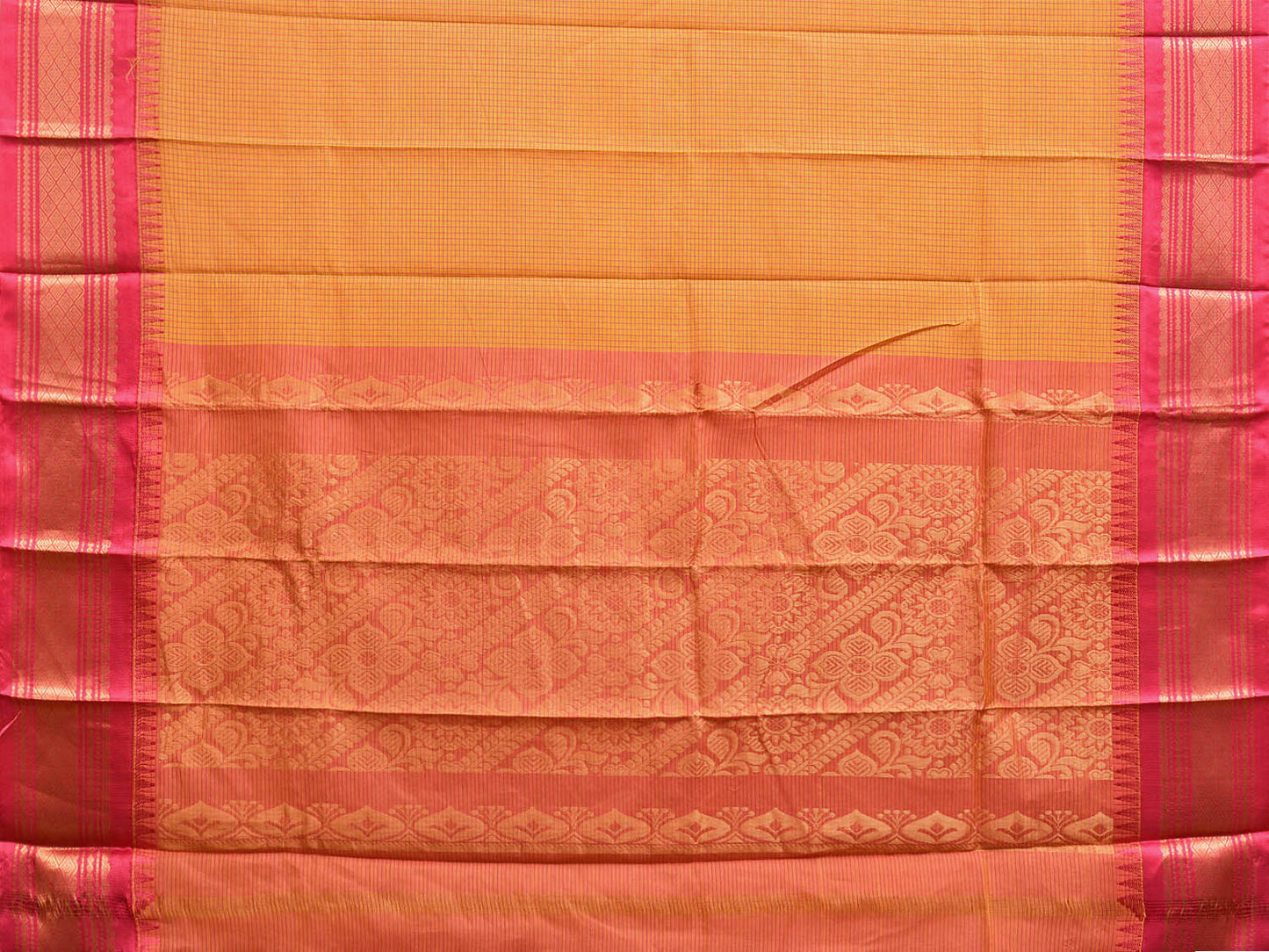 Yellow and Pink Gadwal Cotton Saree with Checks and Pallu Design g0435