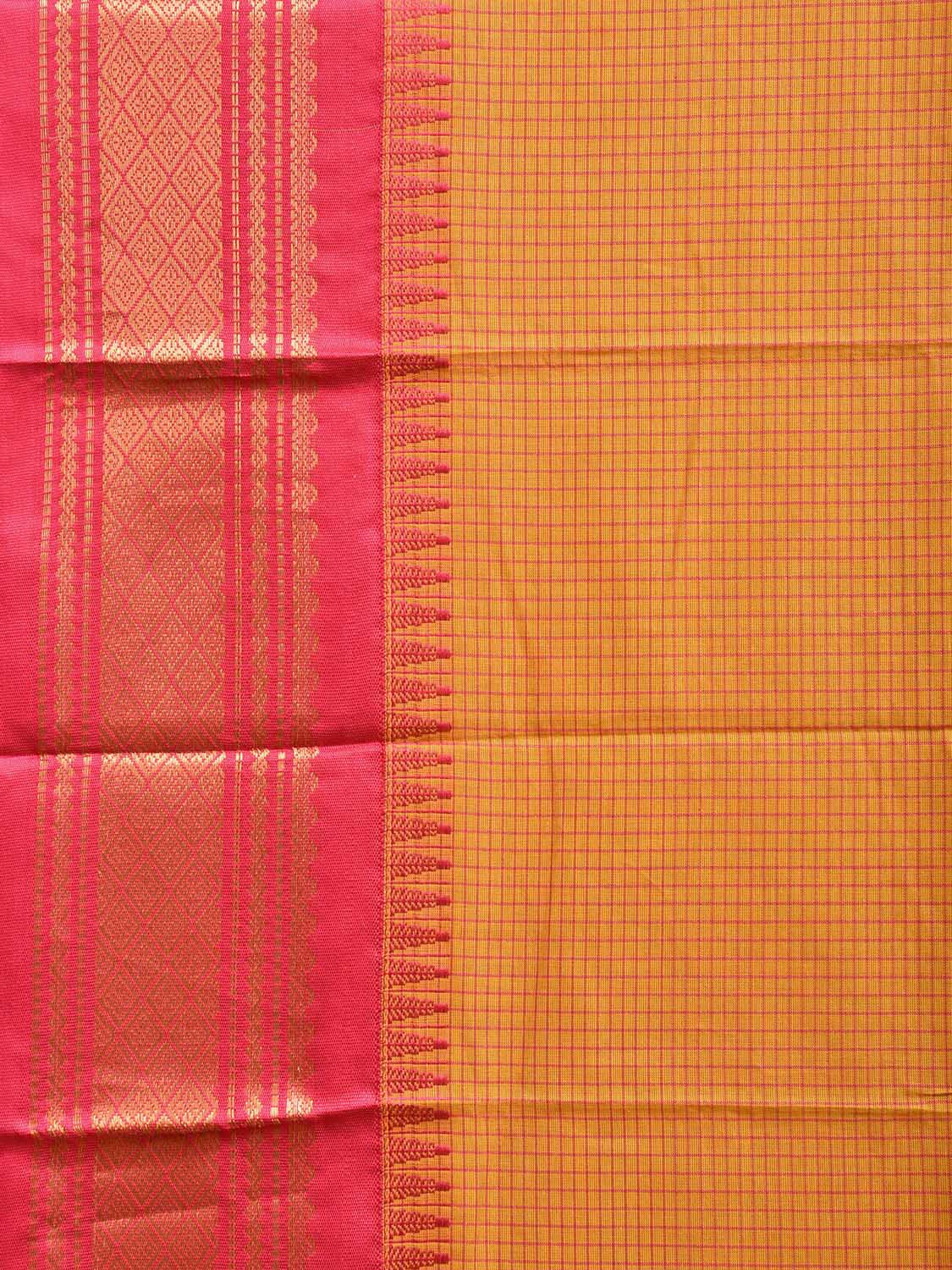 Yellow and Pink Gadwal Cotton Saree with Checks and Pallu Design g0435