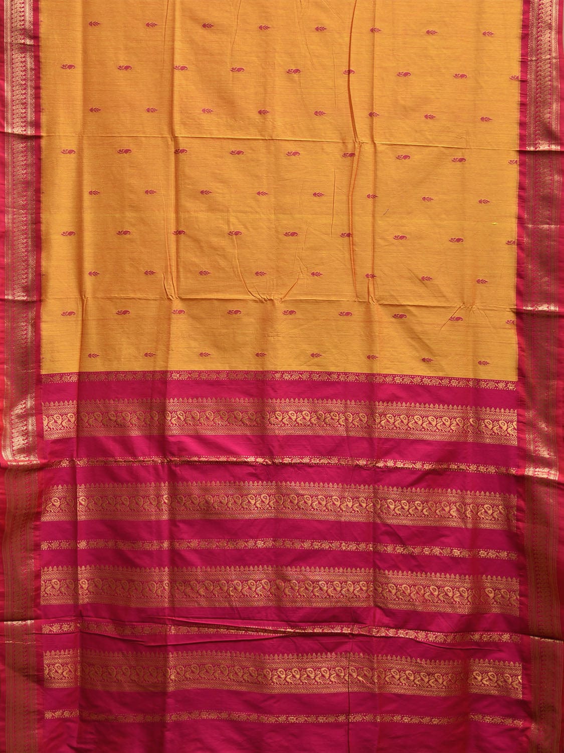 Yellow and Pink Gadwal Cotton Viscose Saree with Border and Pallu Design g0465