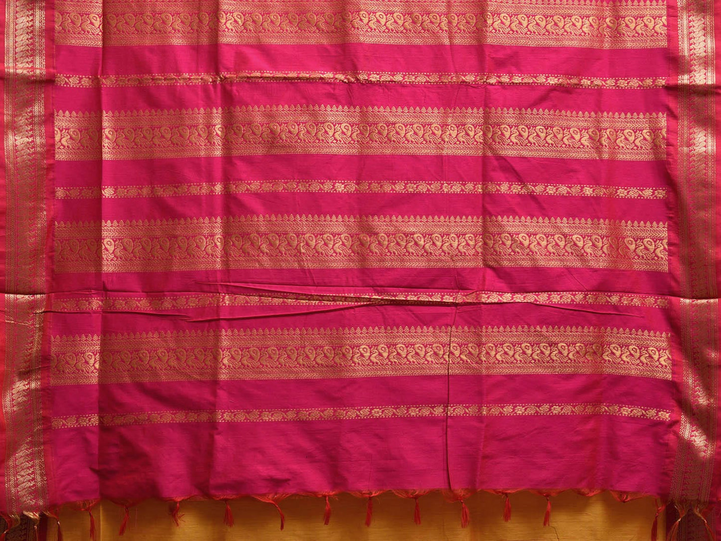 Yellow and Pink Gadwal Cotton Viscose Saree with Border and Pallu Design g0465