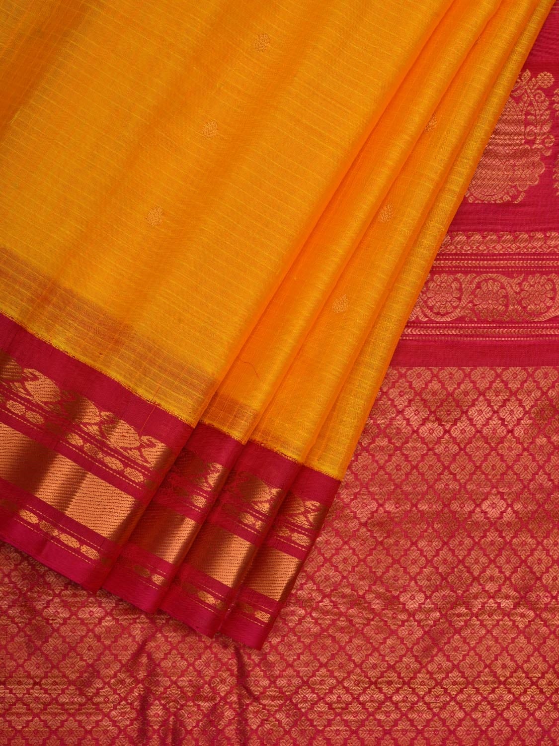 Yellow and Pink Gadwal Sico Handloom Saree with Mango Pallu Design g0303