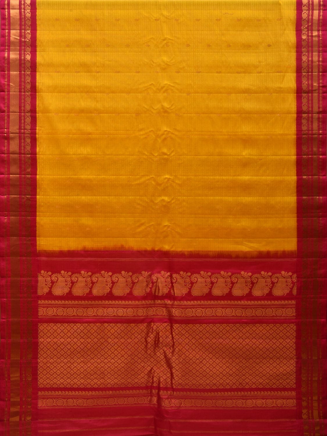 Yellow and Pink Gadwal Sico Handloom Saree with Mango Pallu Design g0303