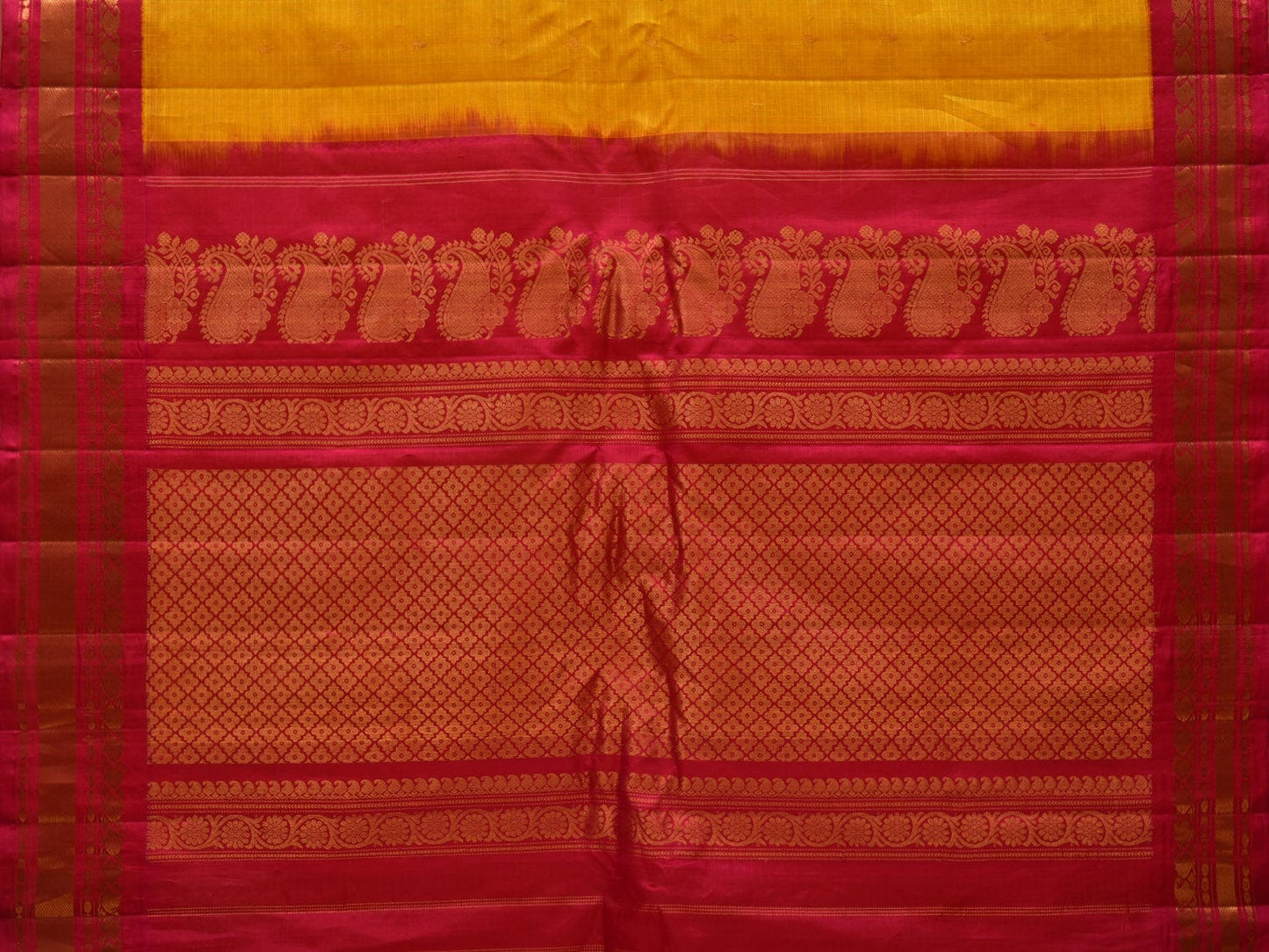Yellow and Pink Gadwal Sico Handloom Saree with Mango Pallu Design g0303