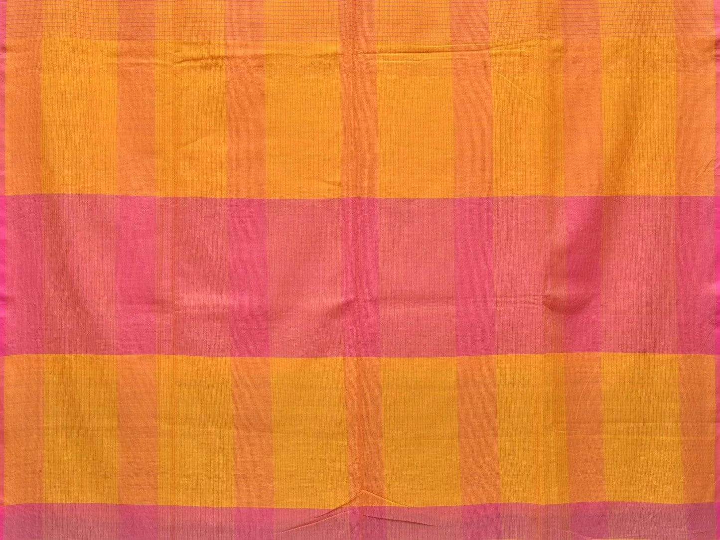 Yellow and Pink Soft Cotton Handloom Saree with Checks Design o0284