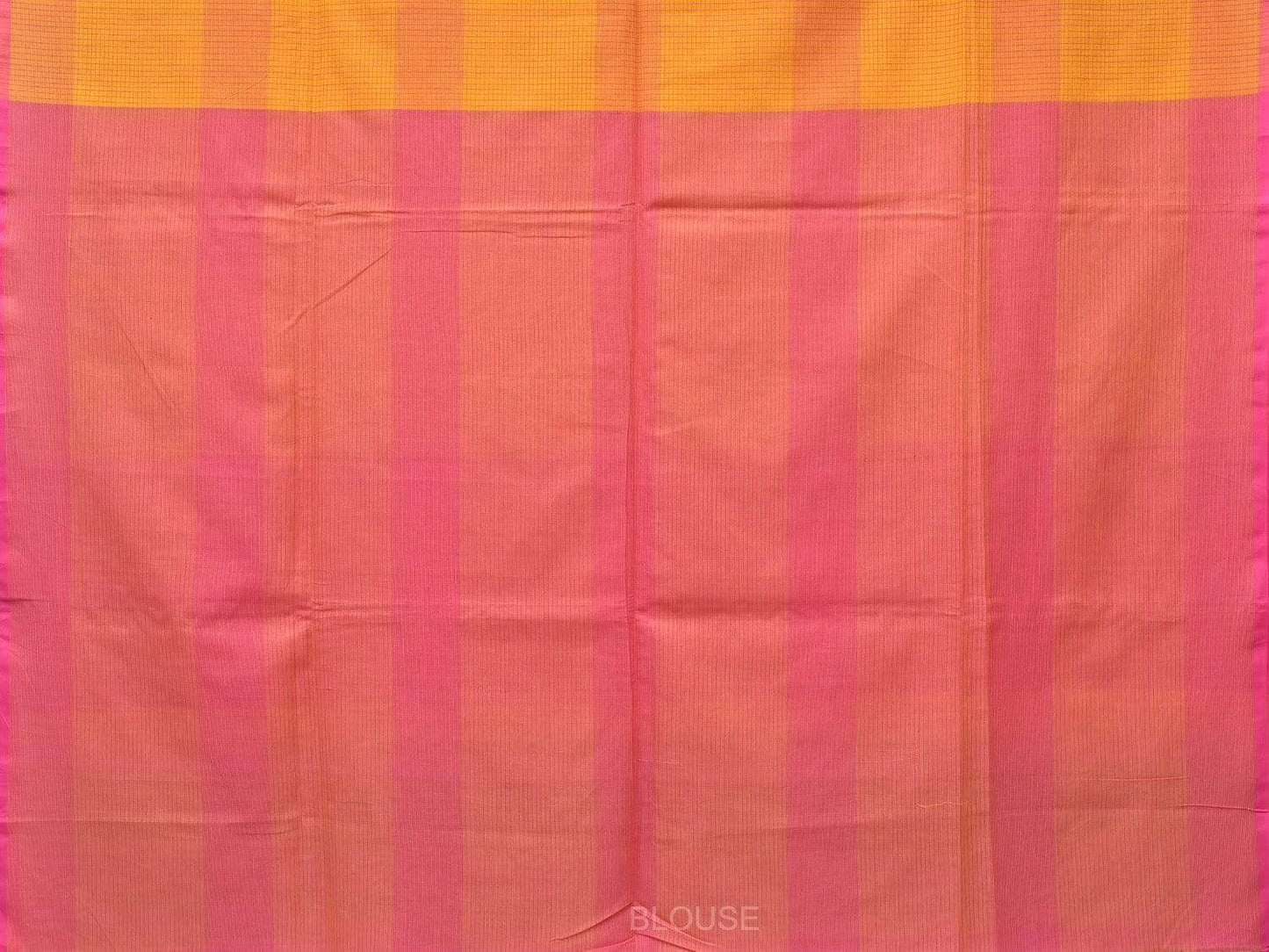 Yellow and Pink Soft Cotton Handloom Saree with Checks Design o0284