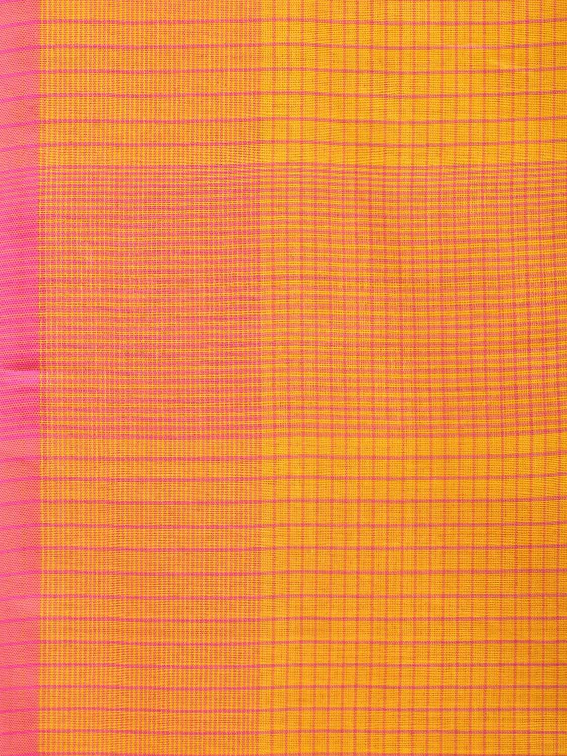 Yellow and Pink Soft Cotton Handloom Saree with Checks Design o0284