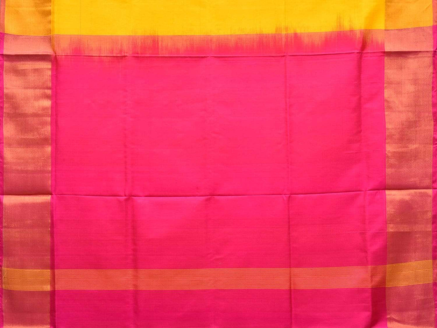 Yellow and Pink Uppada Silk Handloom Plain Saree with Contrast Pallu Design u1756