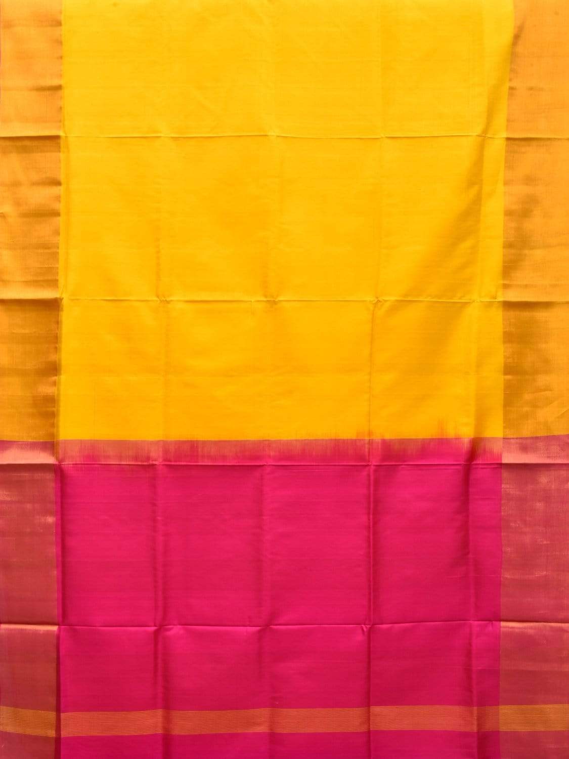 Yellow and Pink Uppada Silk Handloom Plain Saree with Contrast Pallu Design u1756